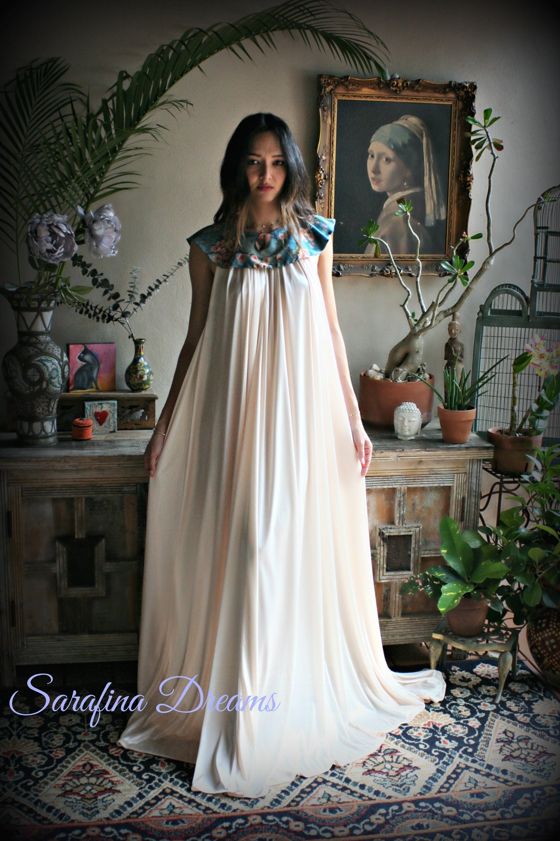 Satin Nightgown Champagne Nightgown Print Collar Bridal Sleepwear Wedding Lingerie Satin Lingerie