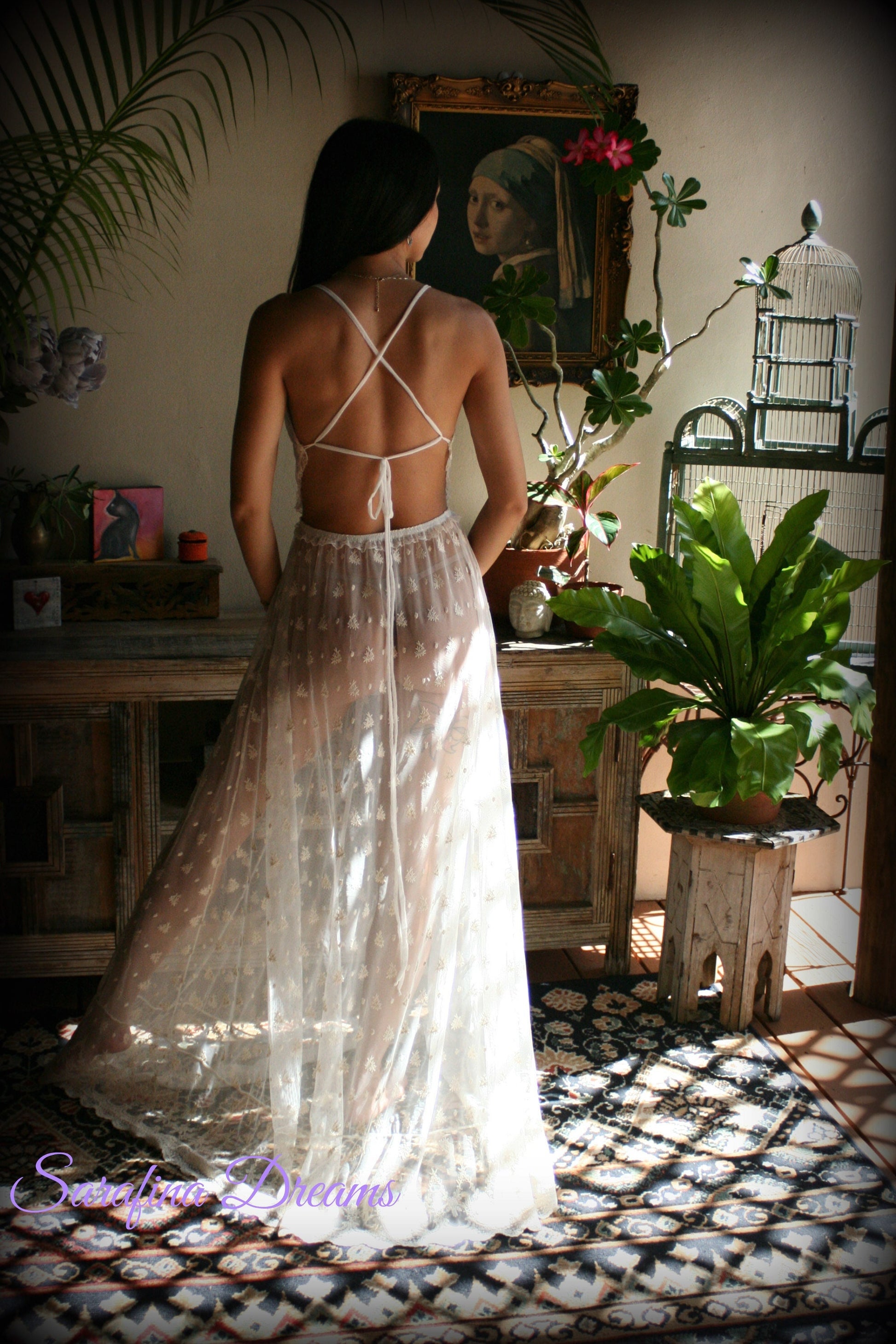 Bridal Nightgown Backless Lace Wedding Sleepwear Bridal Lingerie Ivory Lace Lingerie Lace Lingerie Wedding Nightgown Honeymoon Lingerie