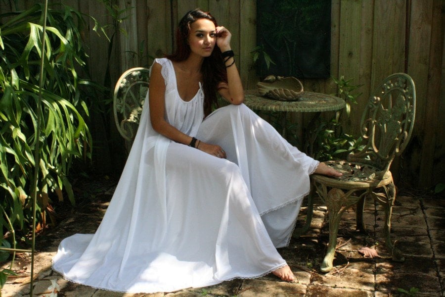 Bridal Nightgown Wedding Lingerie Full Swing White Nylon Sleepwear Bridal Sleepwear Honeymoon Romance Nightgown