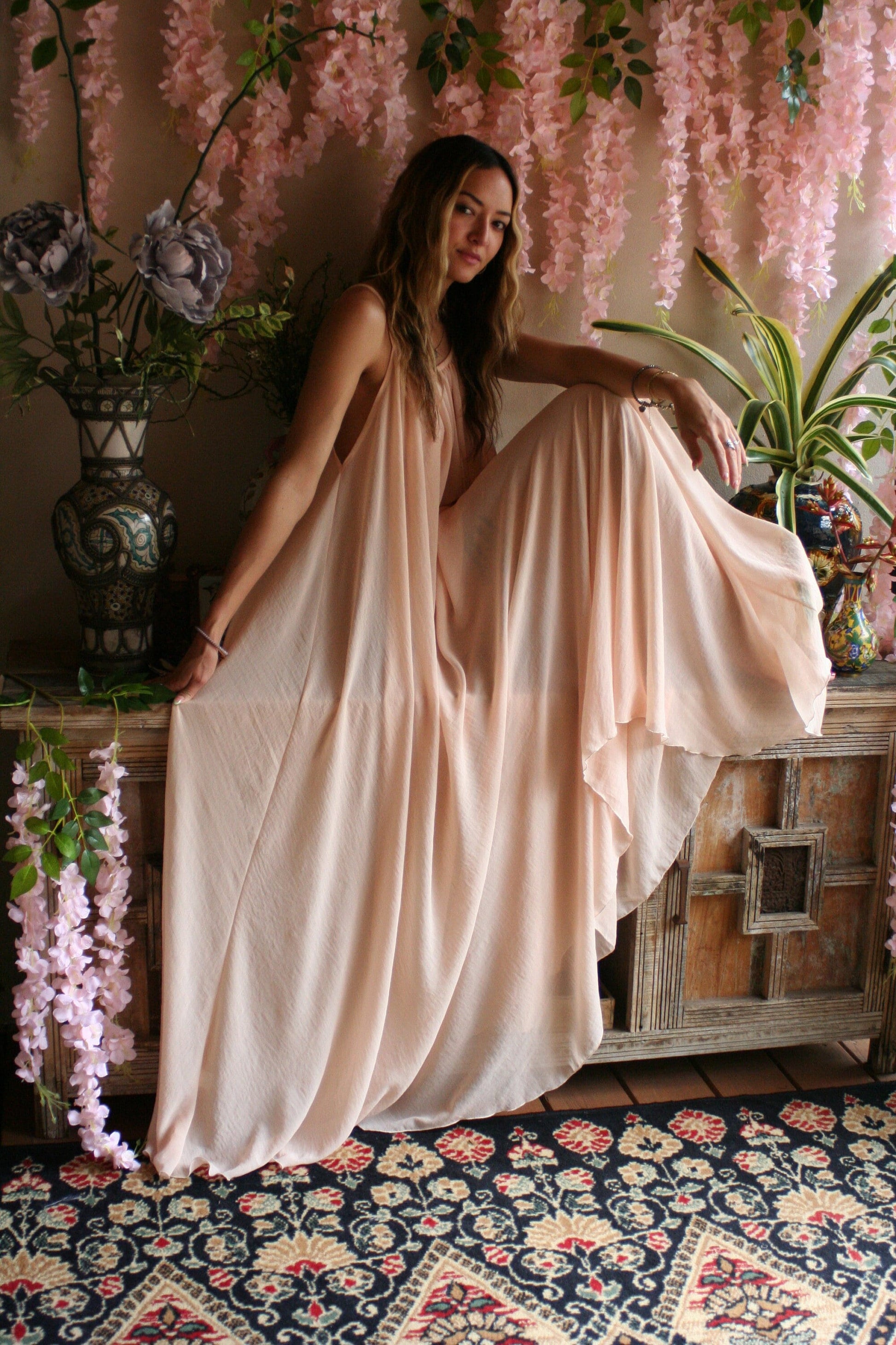 Blush Chiffon Bridal Nightgown Wedding Lingerie Chiffon Sleepwear Full Sweep Nightgown Honeymoon Trousseau Sleepwear wedding Sleepwear