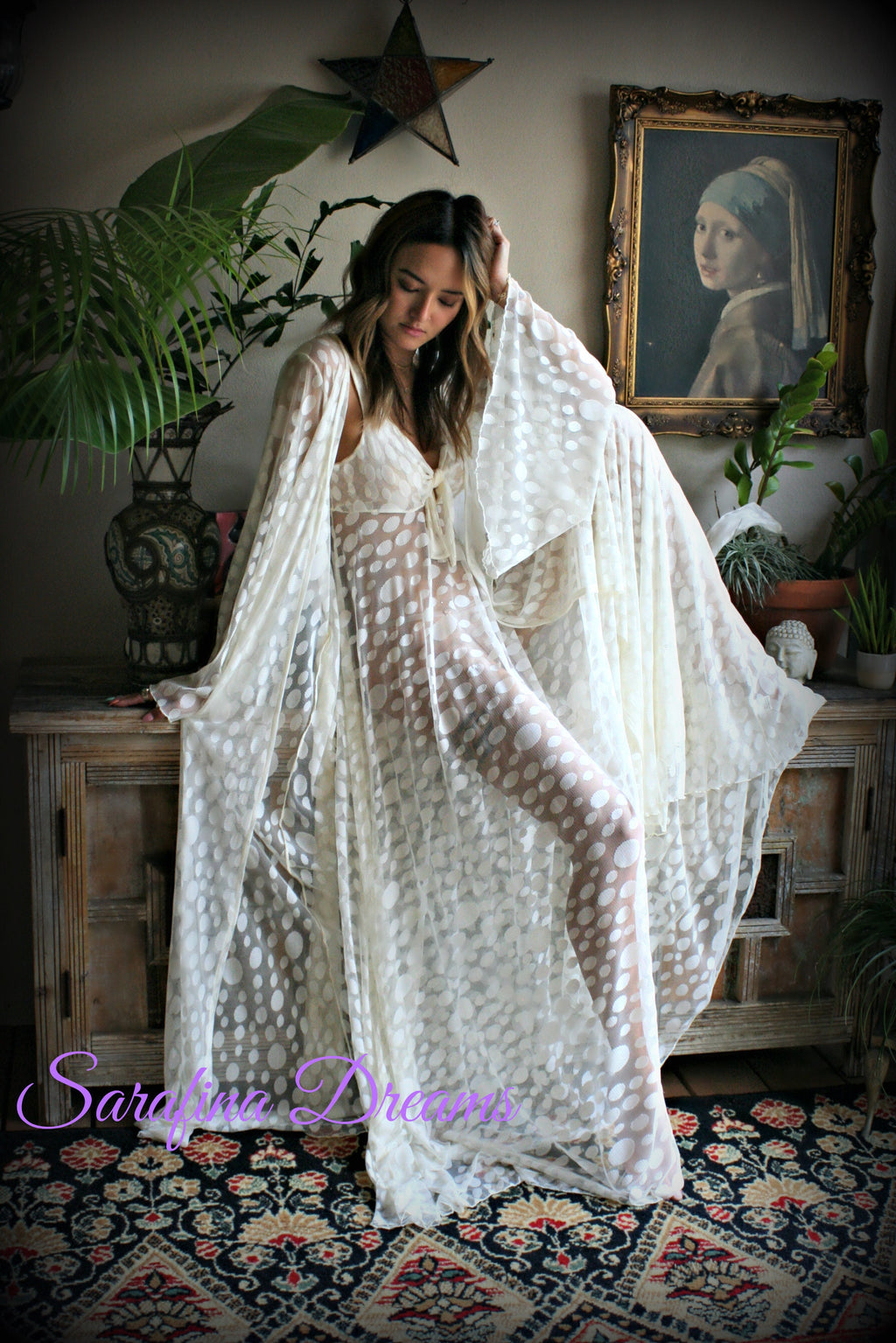 Ivory Lace Bridal Robe Wedding Lingerie Mesh Lace Bridal Lingerie Bridal Sleepwear Dotted Ivory Lace Wrap Robe Wedding Sleepwear
