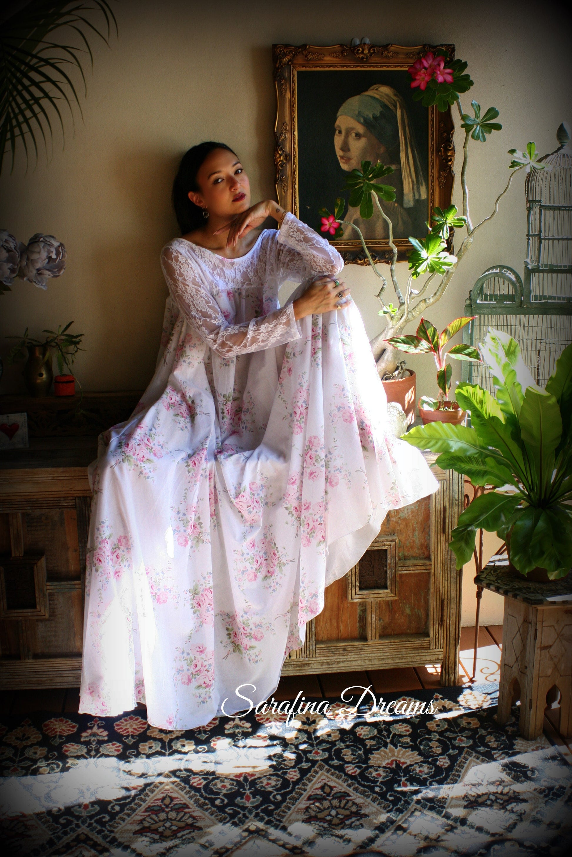 100% Cotton Nightgown Jane Austen Victorian Nightgown Cotton Sleepwear Cotton Lingerie Rose Print