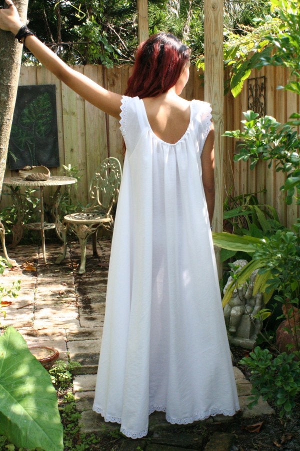 White Cotton And Prints Jane Austen Cotton Nightgown Bridal Wedding Lingerie Cotton Honeymoon Nightgown Cotton Sleepwear