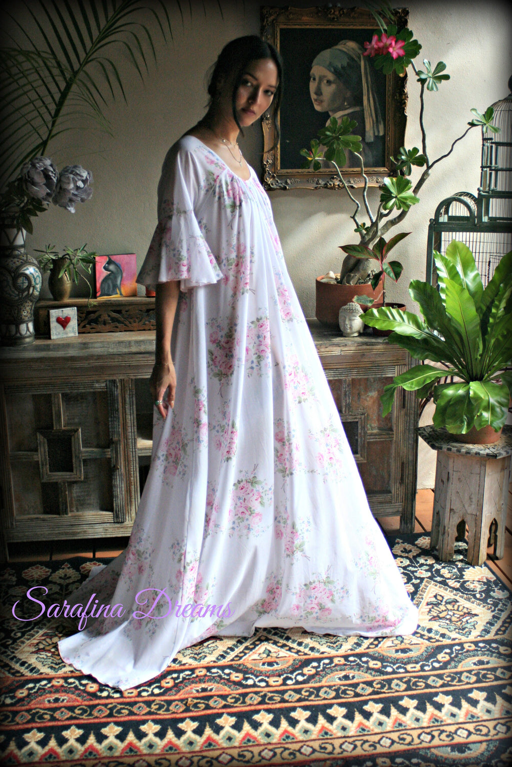 100% Cotton Nightgown Jane Austen Victorian Nightgown Cotton Sleepwear Cotton Lingerie Rose Print