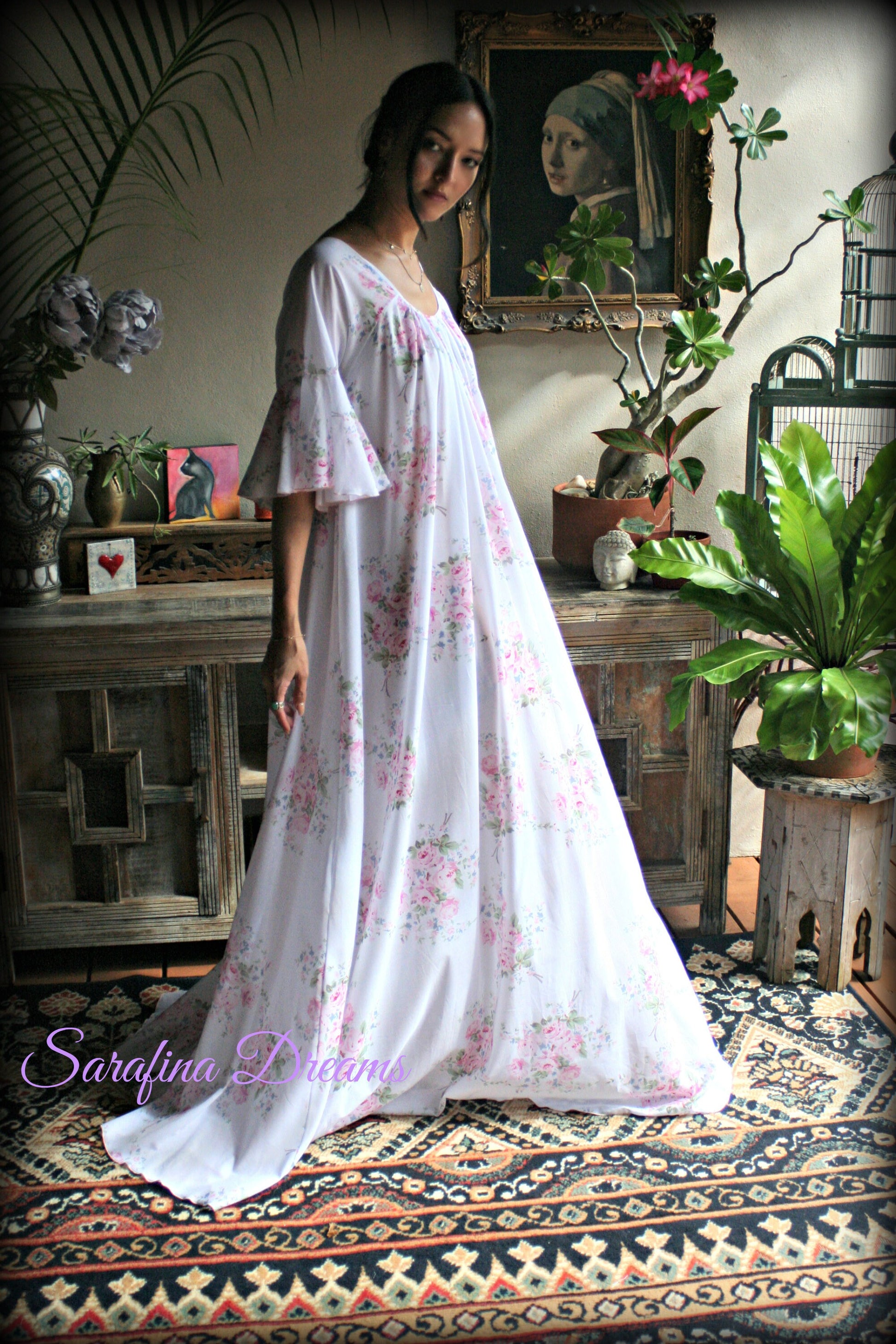 100% Cotton Nightgown Jane Austen Victorian Nightgown Cotton Sleepwear Cotton Lingerie Rose Print