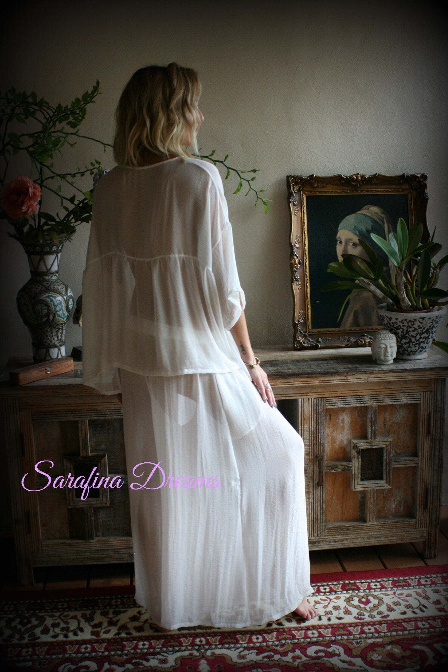 Bridal Chiffon Pajama's Bridal Sleepwear Wedding Lingerie Bridal Chiffon Lingerie Chiffon Sleepwear White Lingerie