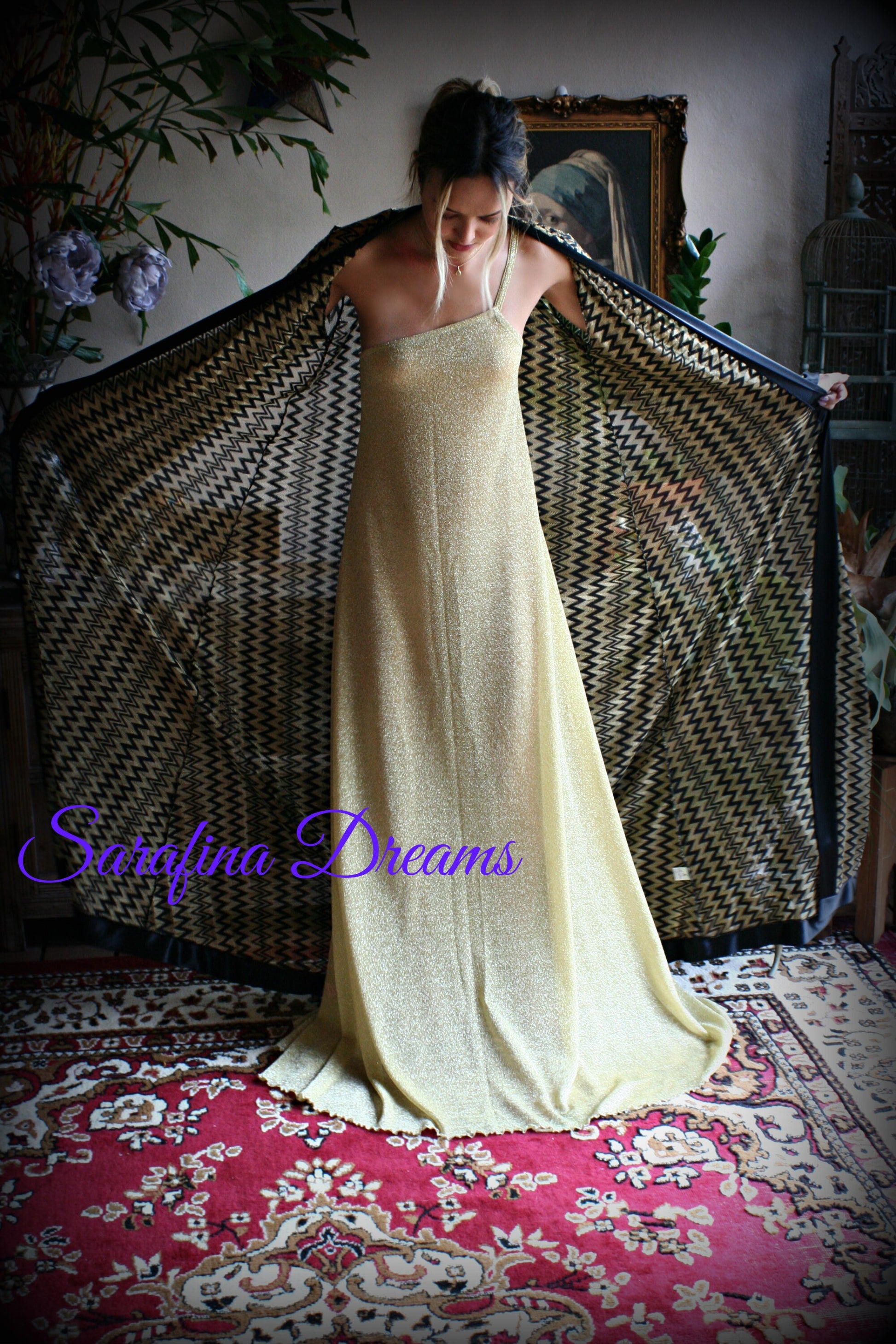 Gold Lame' One Shoulder Nightgown Gold Knit Sleepwear Off Shoulder Lingerie Bridal Sleepwear Bridal Lingerie