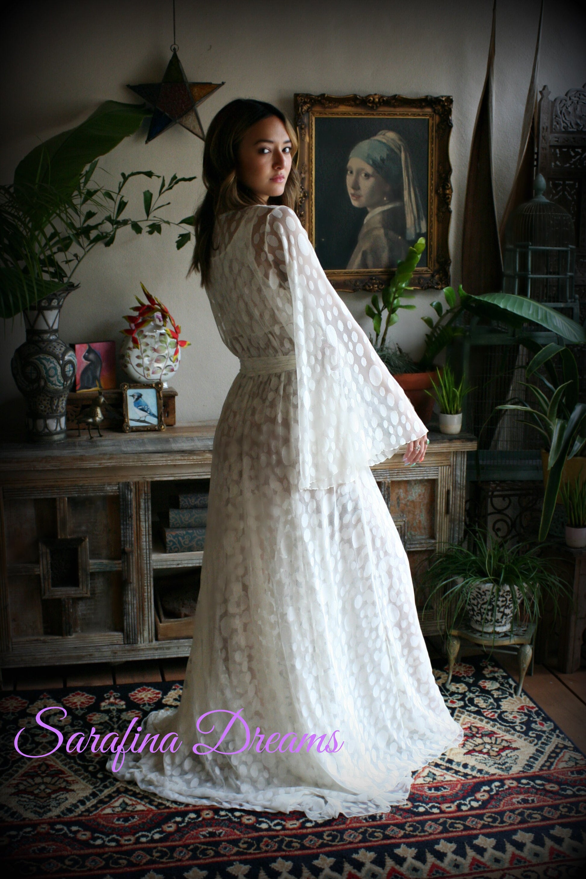 Ivory Lace Bridal Robe Wedding Lingerie Mesh Lace Bridal Lingerie Bridal Sleepwear Dotted Ivory Lace Wrap Robe Wedding Sleepwear
