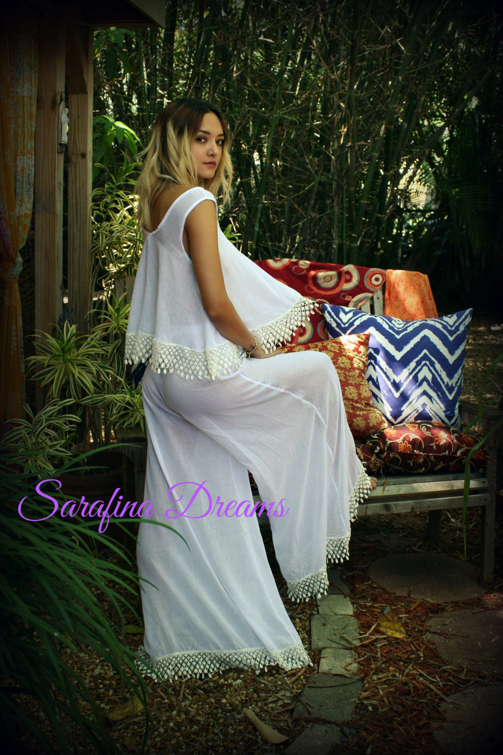 Cotton Pajama Palazzo Pant Venice Lace Swing Top Bridal Honeymoon Wedding Lingerie Bridal Lingerie Cotton Lingerie White Cotton