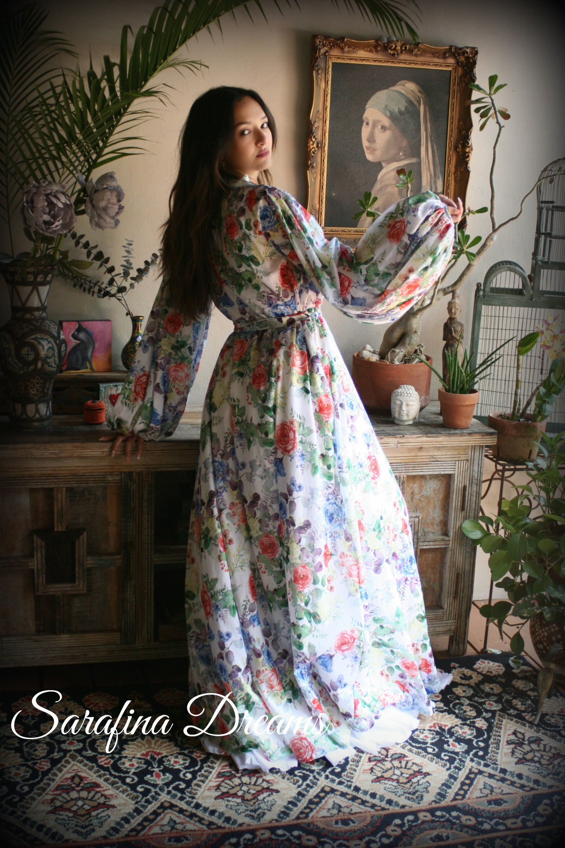100% Cotton Robe Flower Print Cotton Lingerie Cotton Sleepwear Bridal Nightgown Wedding Sleepwear Honeymoon Lingerie