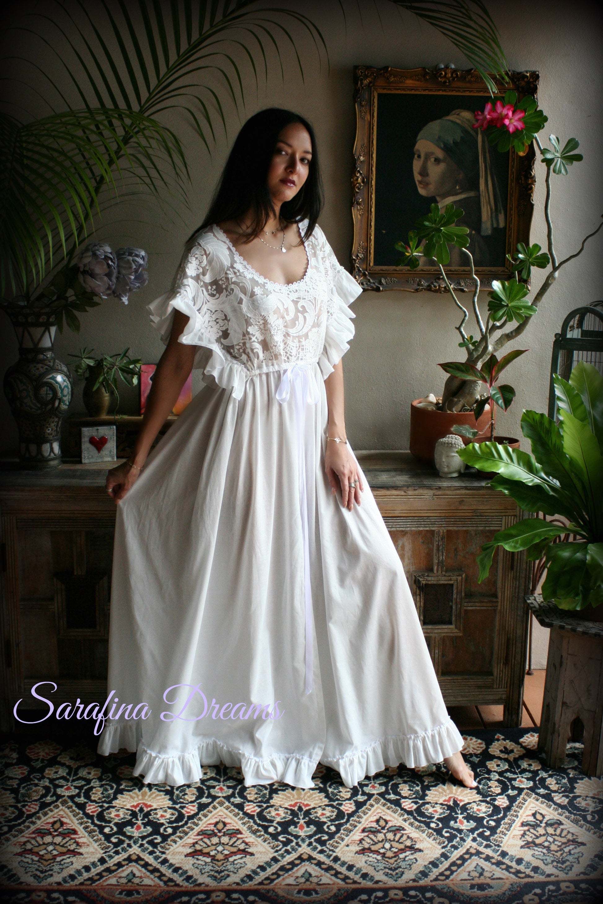 Cotton Nightgown Victorian Cotton Sleepwear Jane Austen Sleepwear Cotton Lingerie Embroidered Lace Cotton Bridal Sleepwear