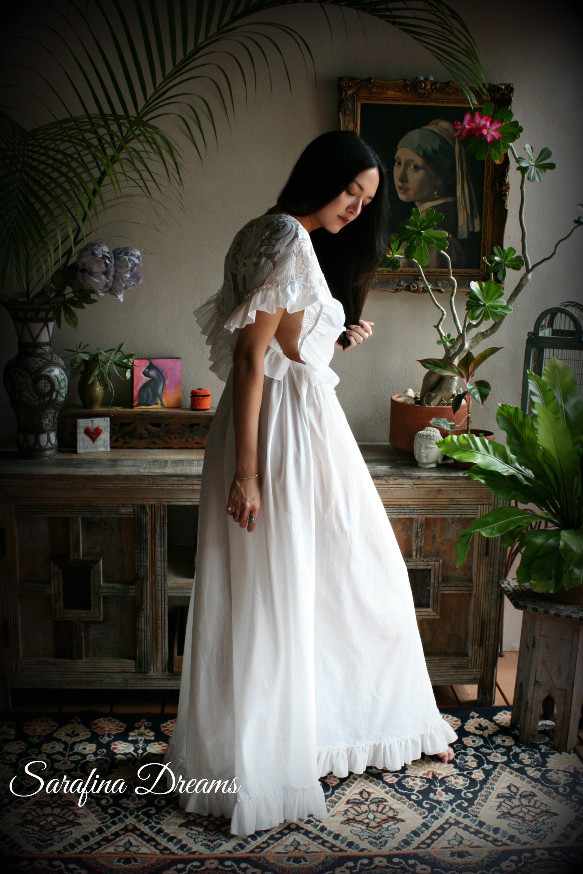 Cotton Nightgown Victorian Cotton Sleepwear Jane Austen Sleepwear Cotton Lingerie Embroidered Lace Cotton Bridal Sleepwear