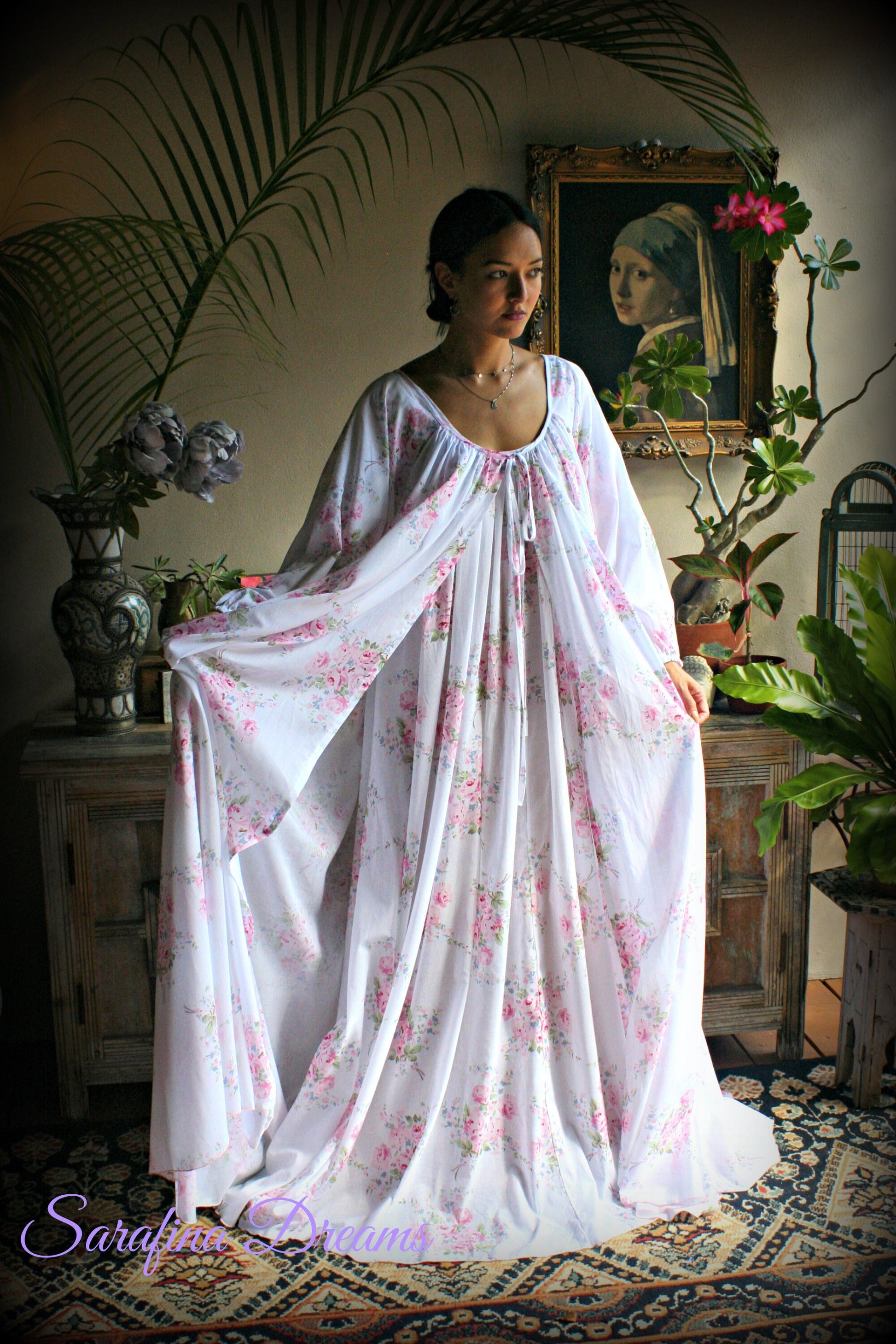 100% Cotton Robe Jane Austen Victorian Robe Cotton Sleepwear Cotton Lingerie Rose Print Cotton Bridal Lingerie Cotton Wedding Robe