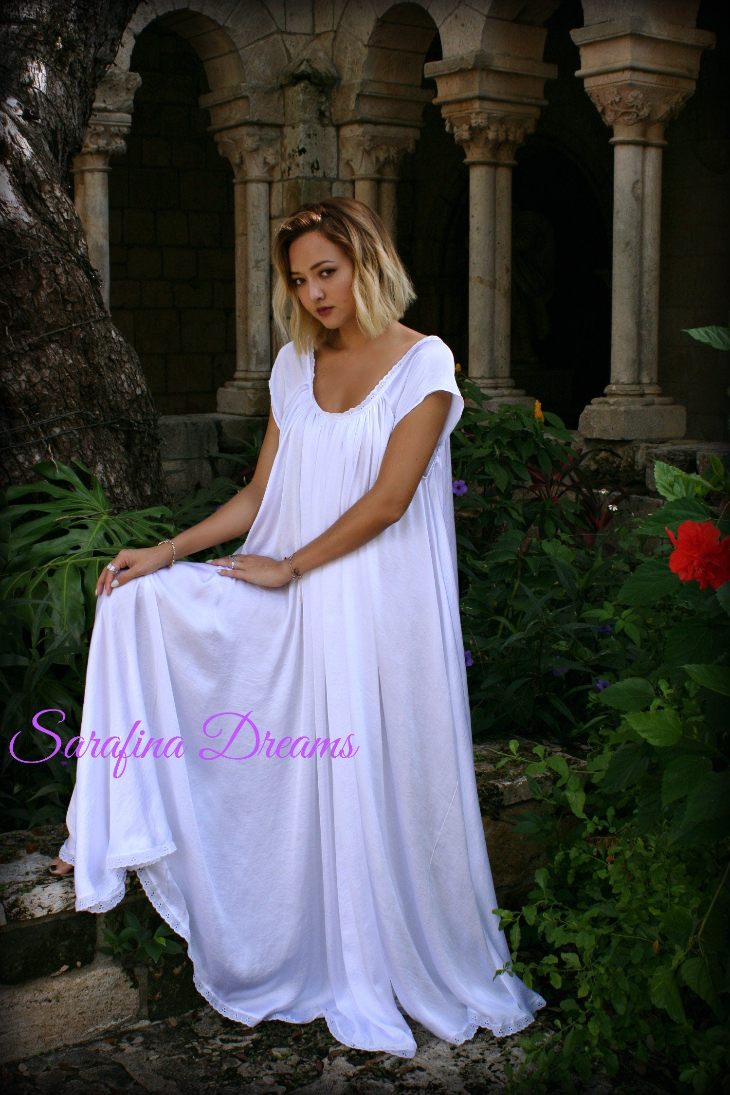 White Satin Jane Austen Cap Sleeve Full Swing Nightgown Bridal Sleepwear Wedding Lingerie Bridal Nightgown Liquid Satin