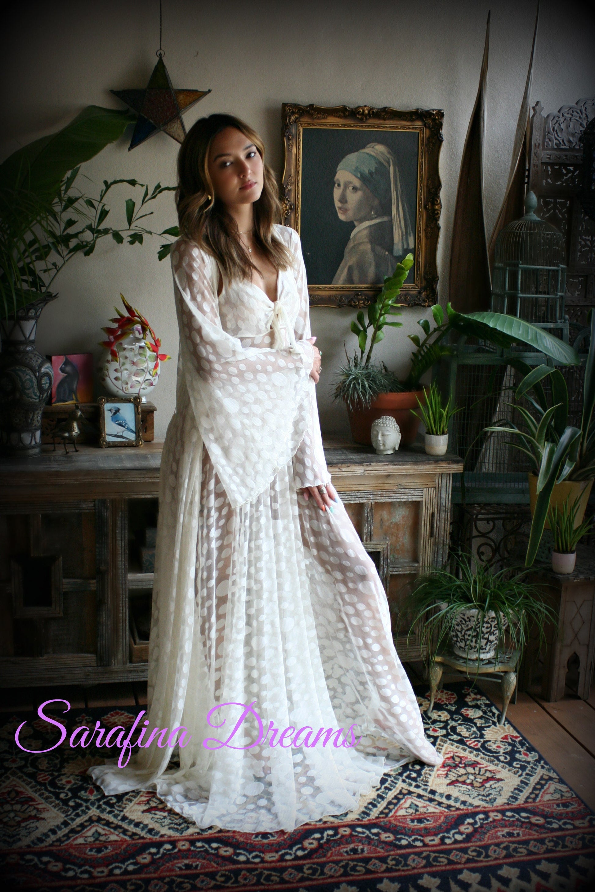 Ivory Lace Bridal Robe Wedding Lingerie Mesh Lace Bridal Lingerie Bridal Sleepwear Dotted Ivory Lace Wrap Robe Wedding Sleepwear