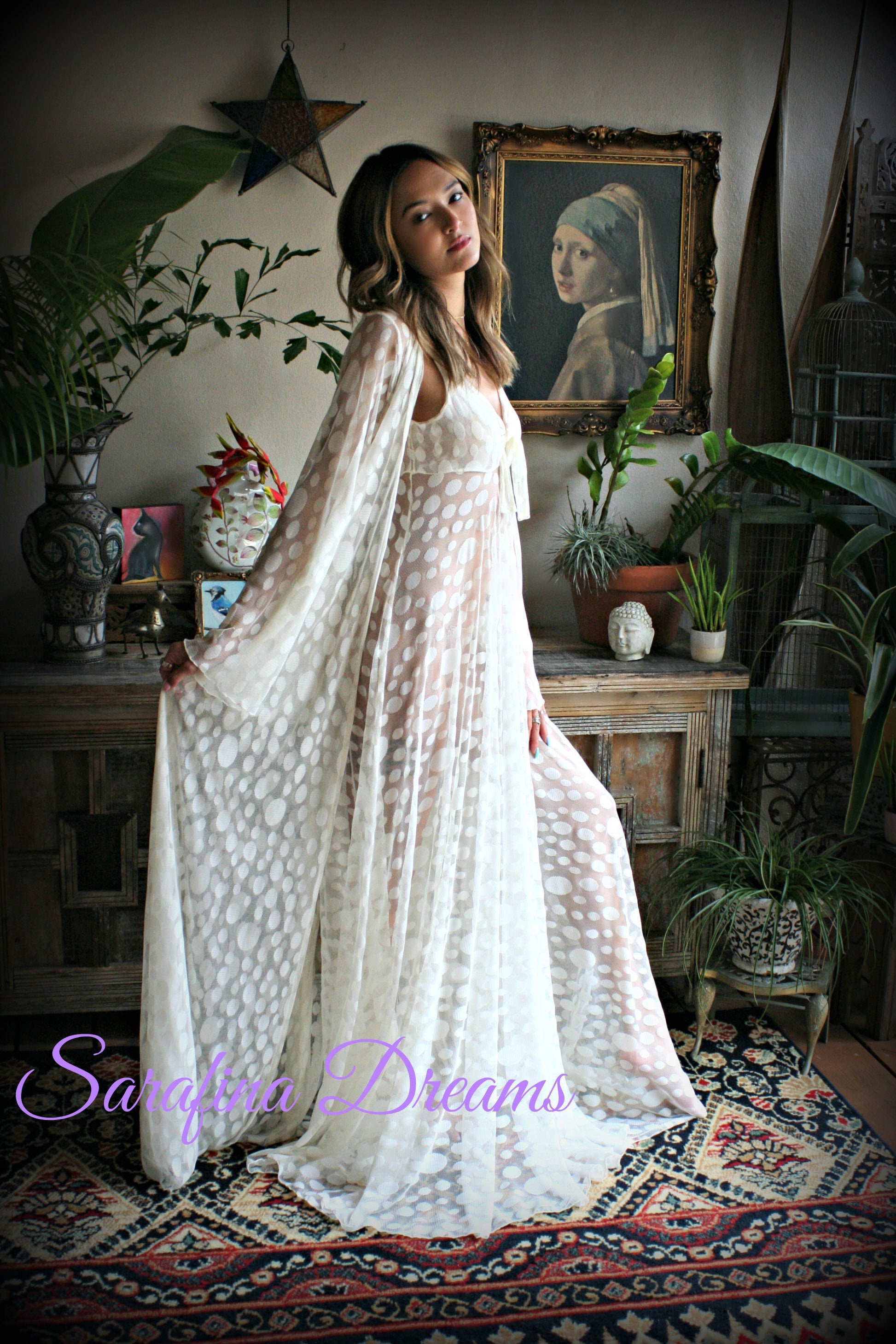 Ivory Lace Bridal Robe Wedding Lingerie Mesh Lace Bridal Lingerie Bridal Sleepwear Dotted Ivory Lace Wrap Robe Wedding Sleepwear