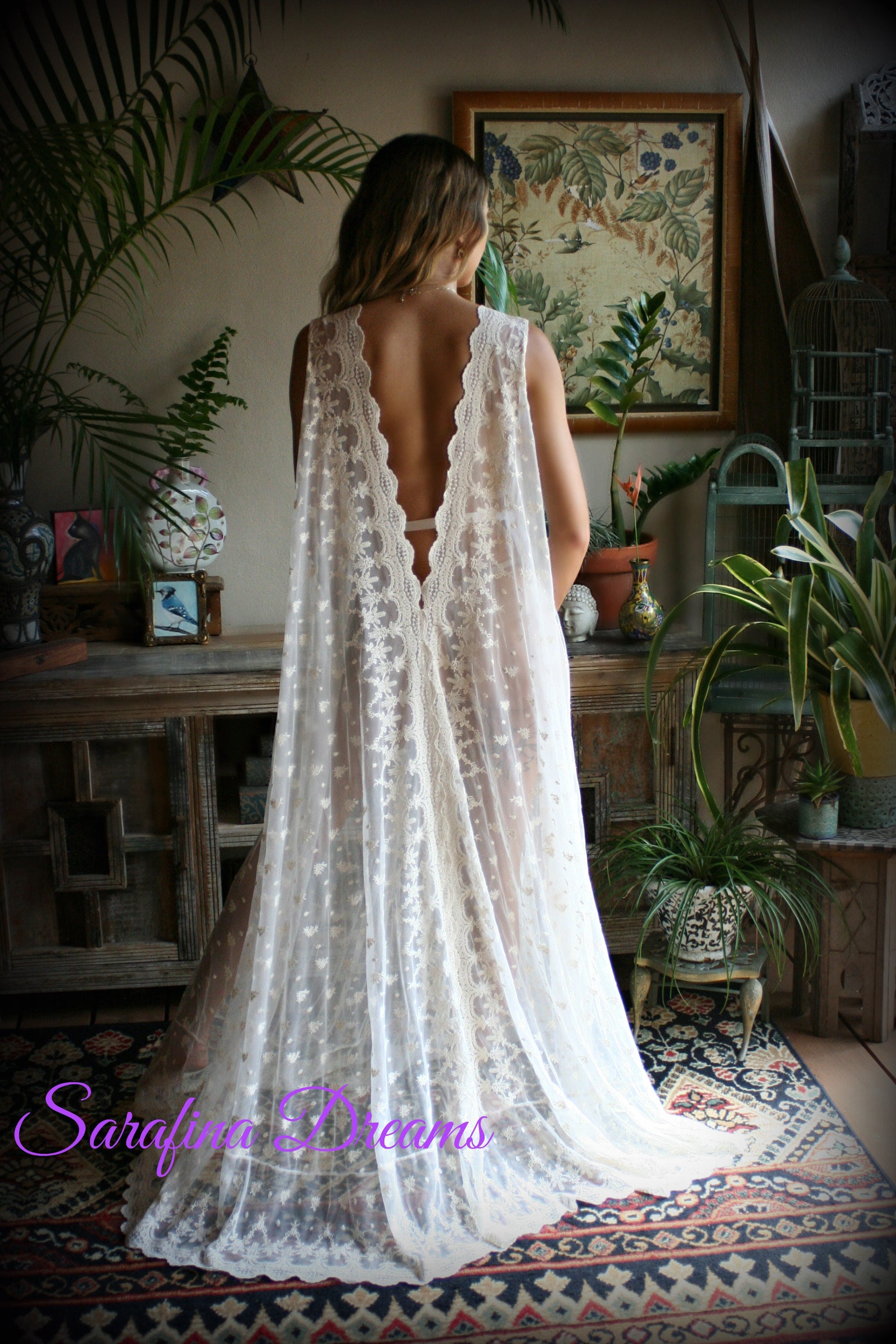 Embroidered Ivory Lace Backless Nightgown Bridal Lingerie Lace Sleepwear Nightgown Bridal Nightgown Wedding Sleepwear Wedding Lingerie