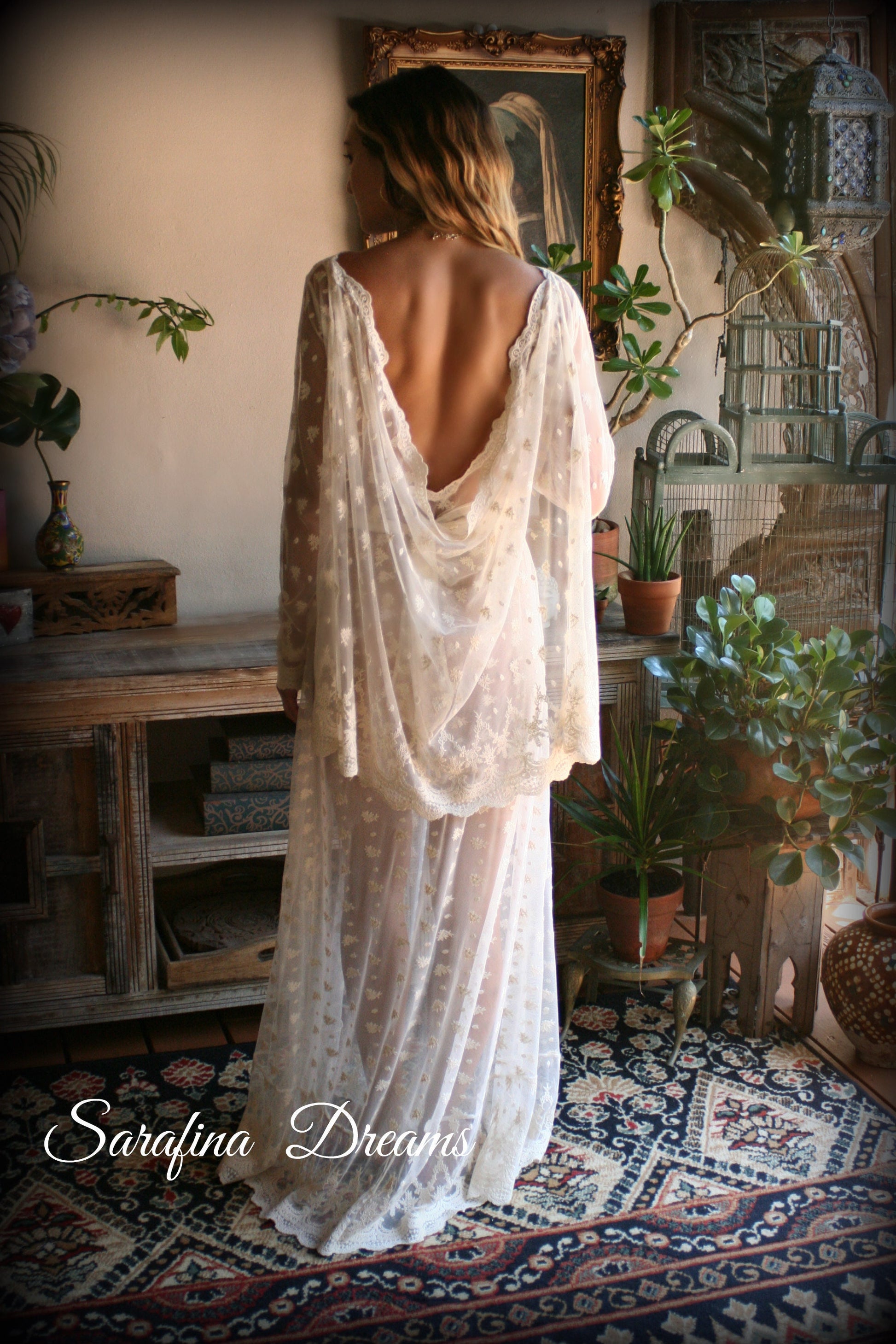 Bridal Nightgown Lace Backless Nightgown Embroidered Lace Wedding Sleepwear Bridal Lingerie Lace Sleepwear Lace Dress Honeymoon Lingerie