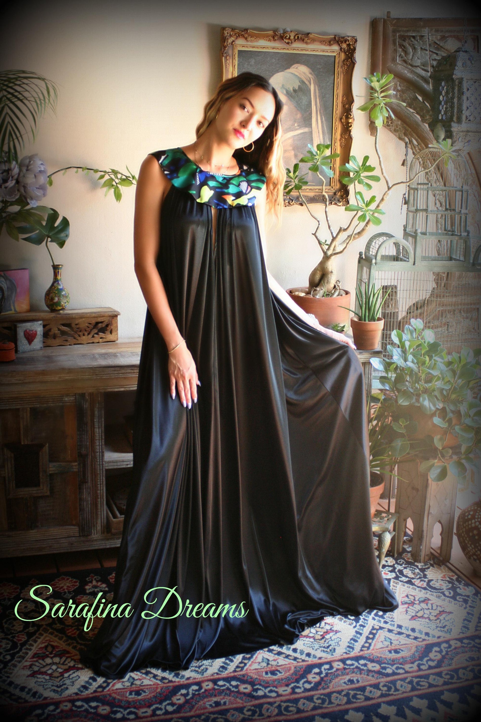Satin Nightgown black Nightgown Print Collar Bridal Sleepwear Wedding Lingerie Satin Lingerie