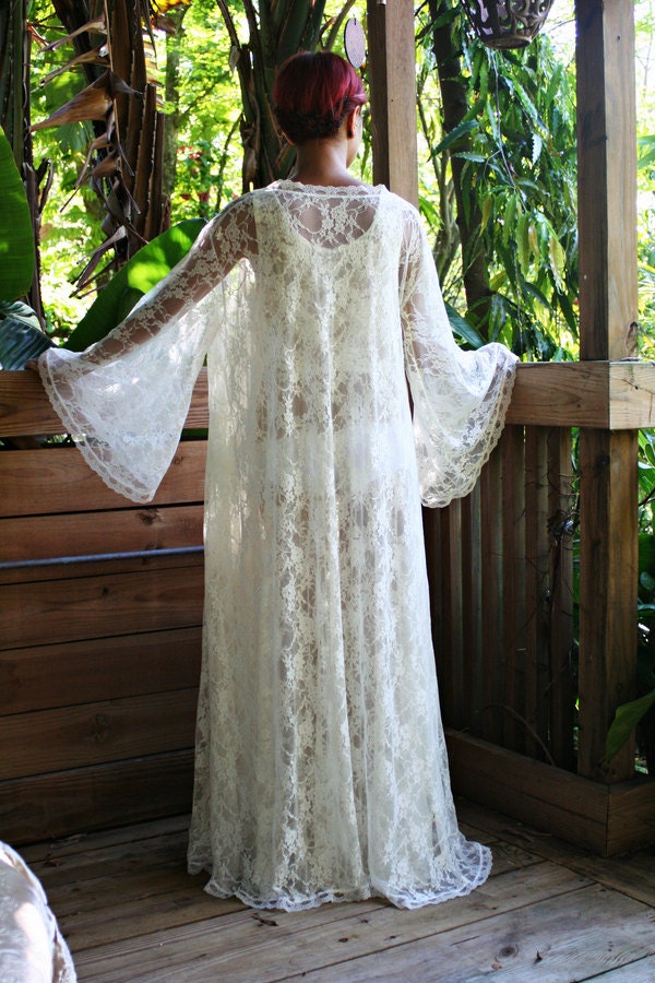 Bridal Robe Wedding Lingerie White Lace Robe Bridal Sleepwear Angel Sleeve Boudoir Trousseau Sarafina Dreams Bridal