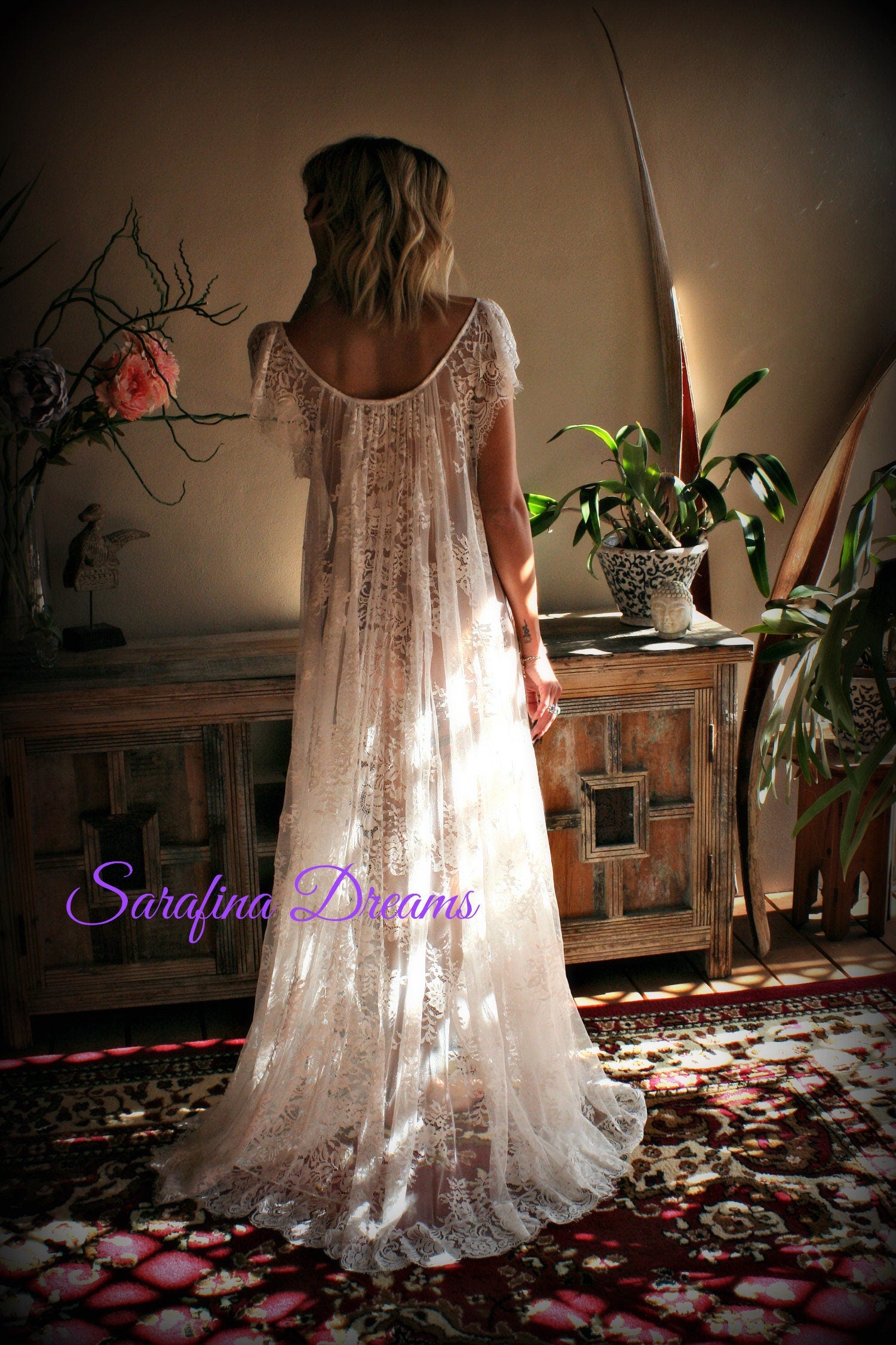 Bridal Lace Nightgown Wedding Sleepwear Full Sweep Bridal Lingerie  Off White Lace Lingerie Lace Lingerie Honeymoon Lingerie
