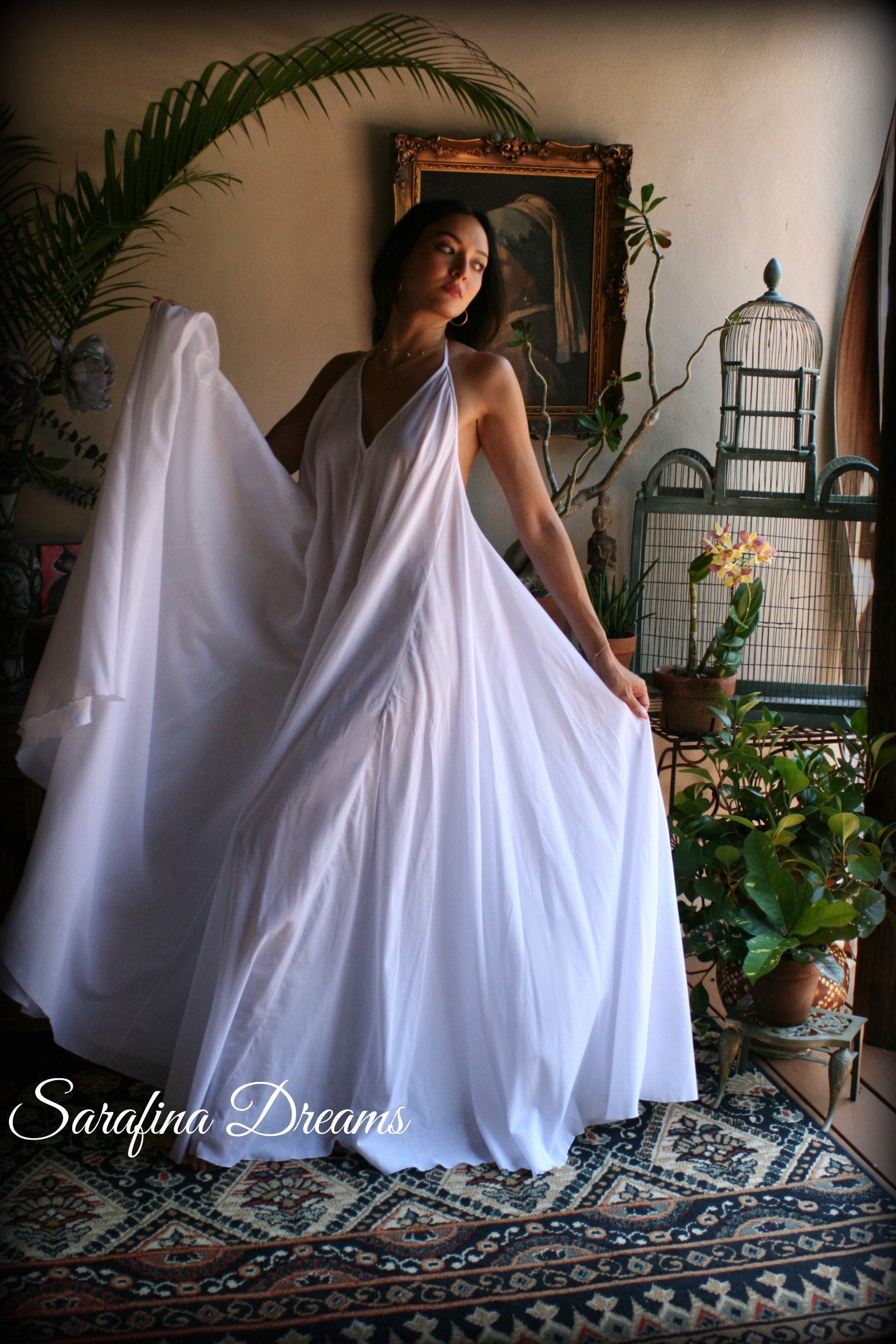 100% Cotton Nightgown Backless Halter Nightgown Full Circle Sweeping Gown. Bridal White Cotton Lingerie Wedding Sleepwear Cotton Gown