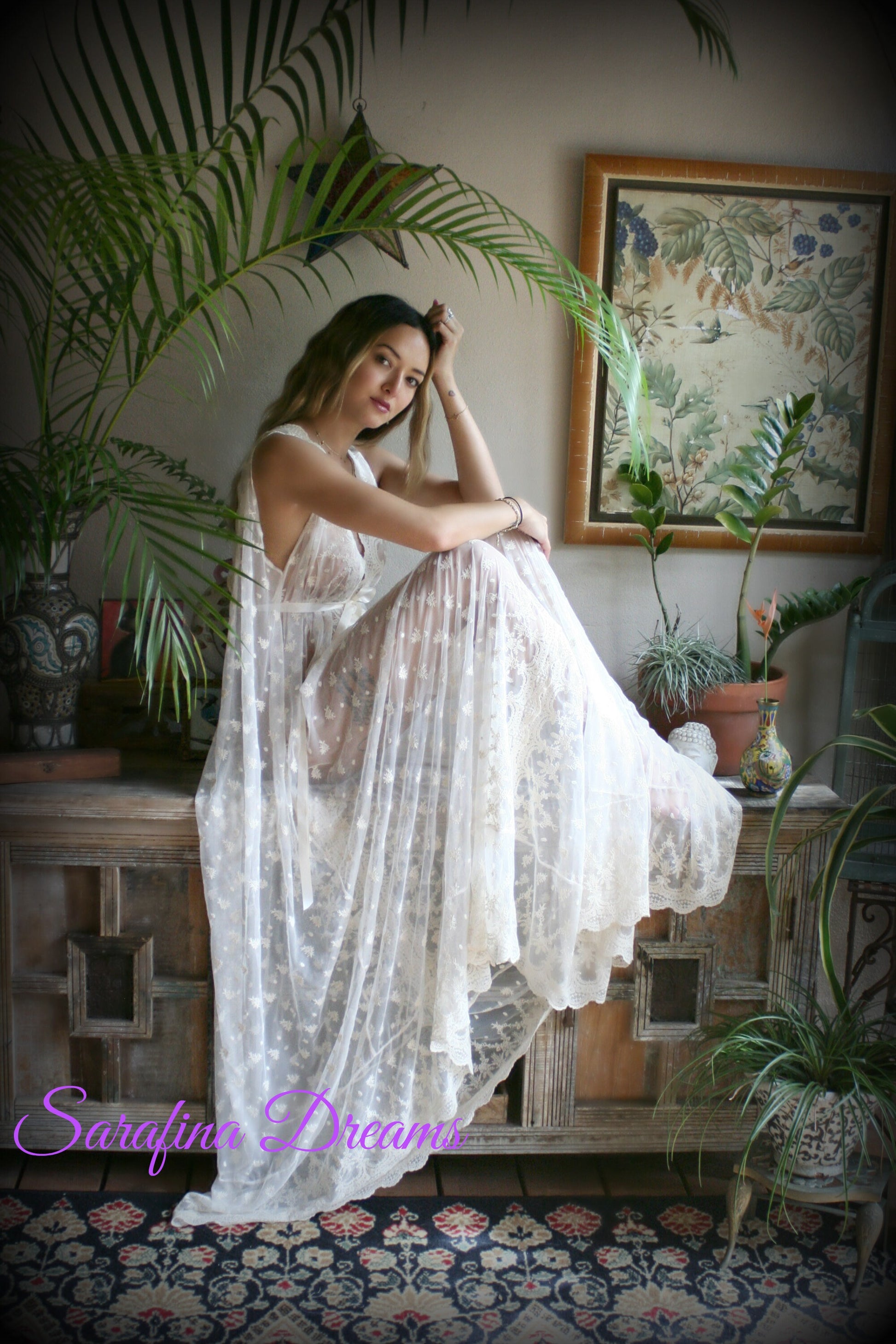 Embroidered Ivory Lace Backless Nightgown Bridal Lingerie Lace Sleepwear Nightgown Bridal Nightgown Wedding Sleepwear Wedding Lingerie