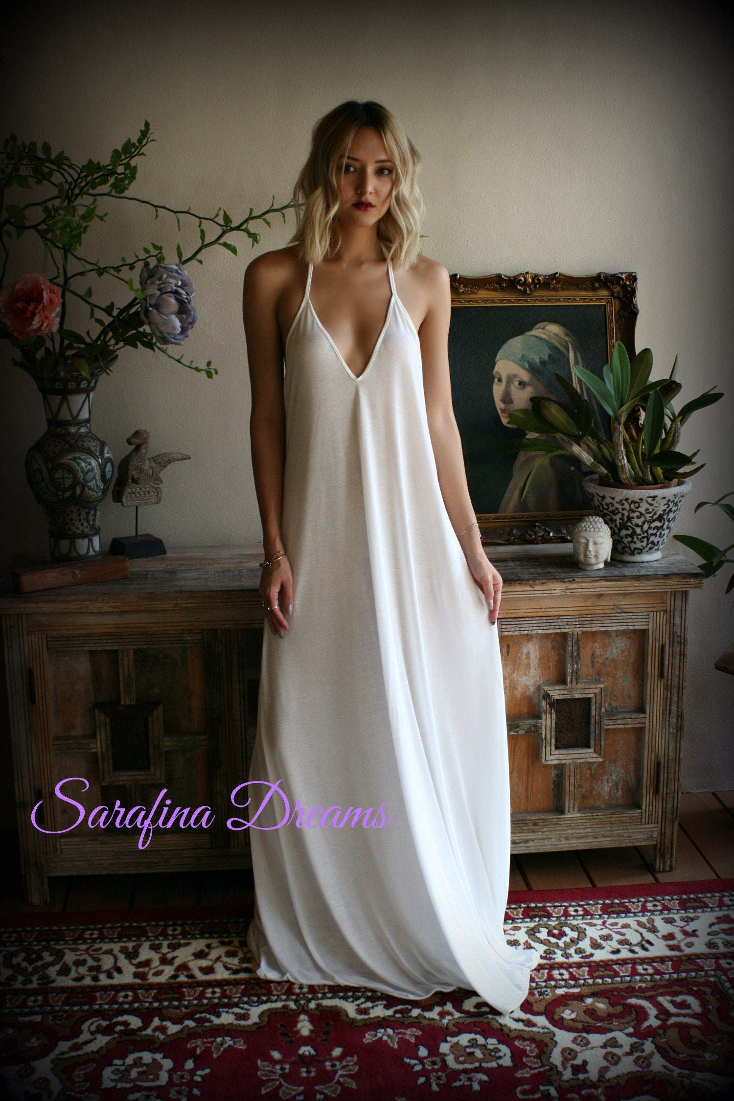 Bridal Silk Knit Backless Nightgown Wedding Lingerie Bridal Lingerie Wedding Nightgown Honeymoon Sleepwear Silk Lingerie Halter nightgown