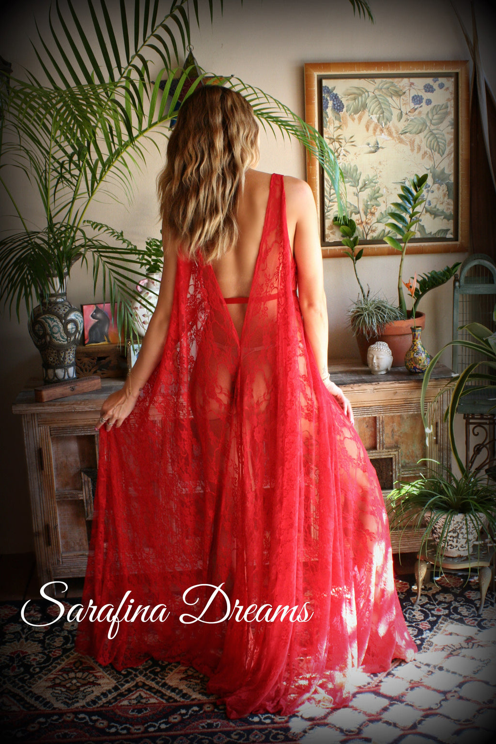 Limited Edition Red Lace Backless Nightgown Lace Lingerie Red Lace Sleepwear Nightgown Red Nightgown Red Sleepwear