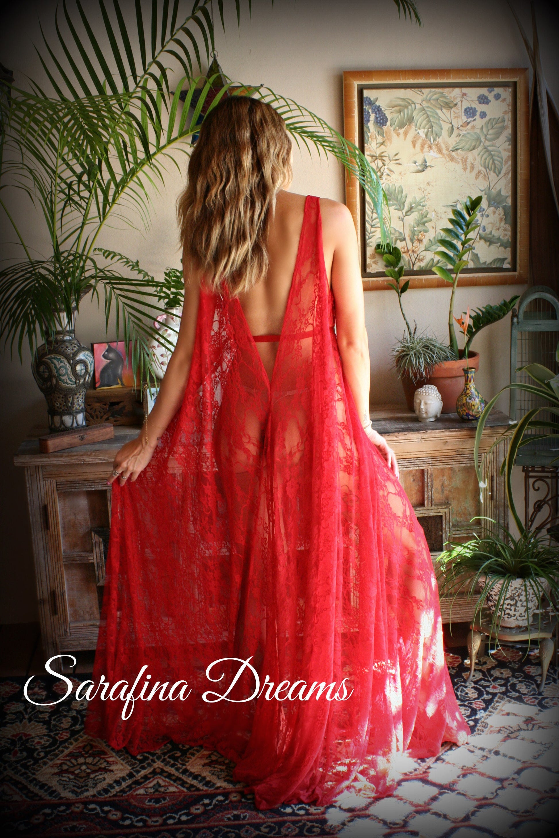 Limited Edition Red Lace Backless Nightgown Lace Lingerie Red Lace Sleepwear Nightgown Red Nightgown Red Sleepwear