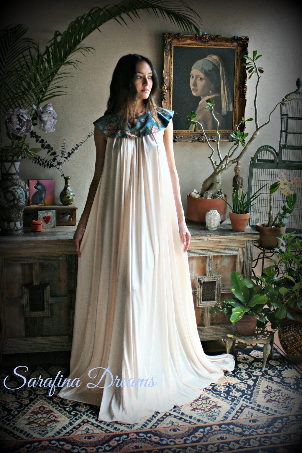Satin Nightgown Champagne Nightgown Print Collar Bridal Sleepwear Wedding Lingerie Satin Lingerie