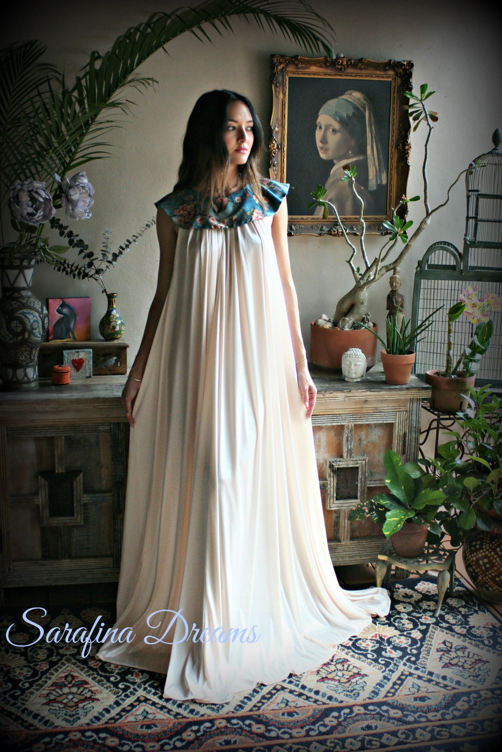 Satin Nightgown Champagne Nightgown Print Collar Bridal Sleepwear Wedding Lingerie Satin Lingerie