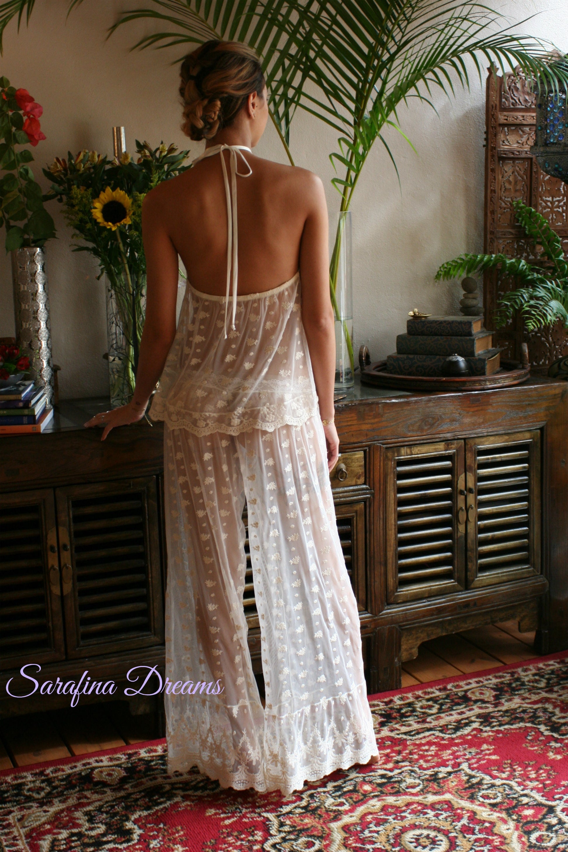 Lace Halter Pajama Bridal Lingerie Bridal Sleepwear Wedding Lingerie Lace Lingerie Wedding Pajamas