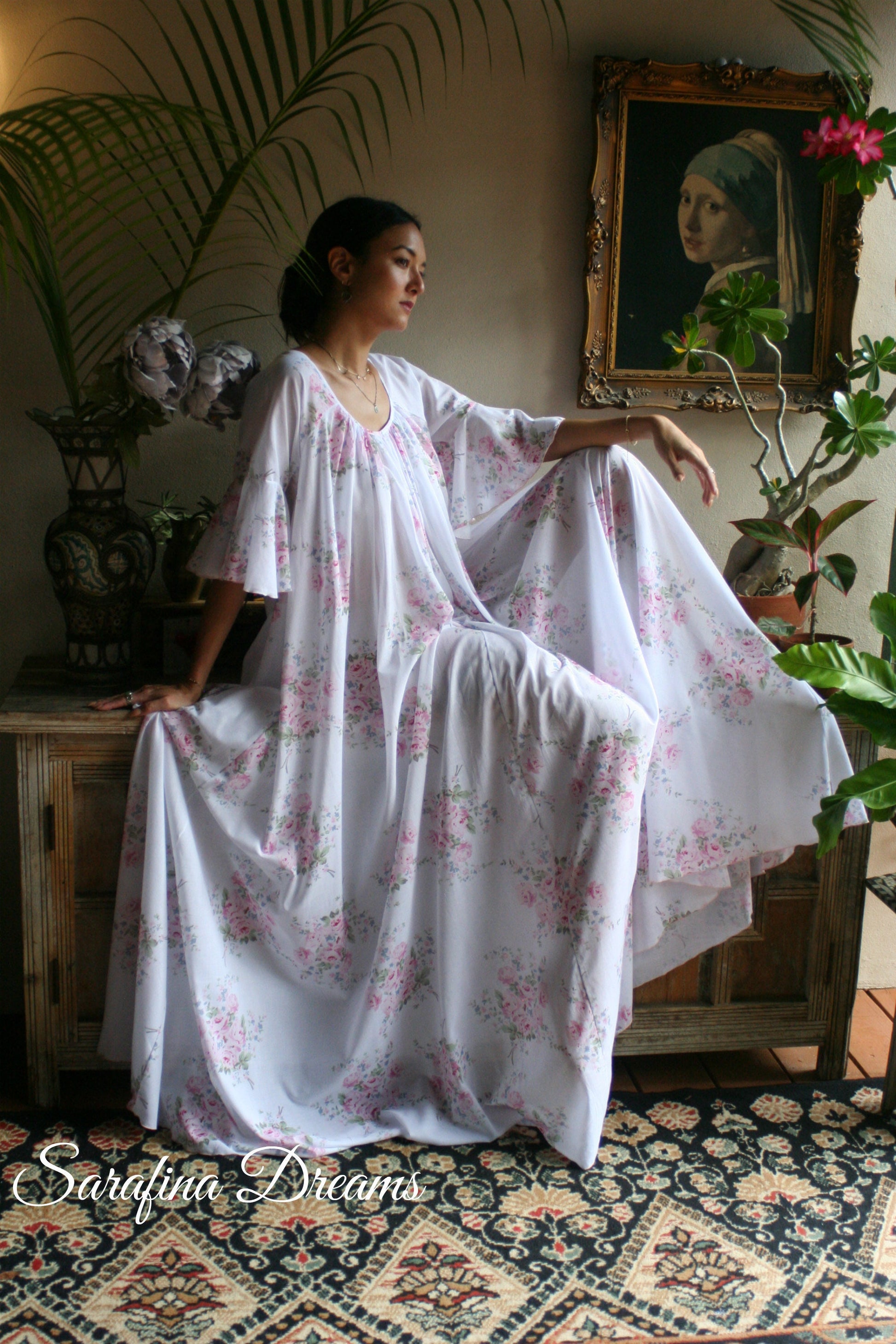 100% Cotton Nightgown Jane Austen Victorian Nightgown Cotton Sleepwear Cotton Lingerie Rose Print