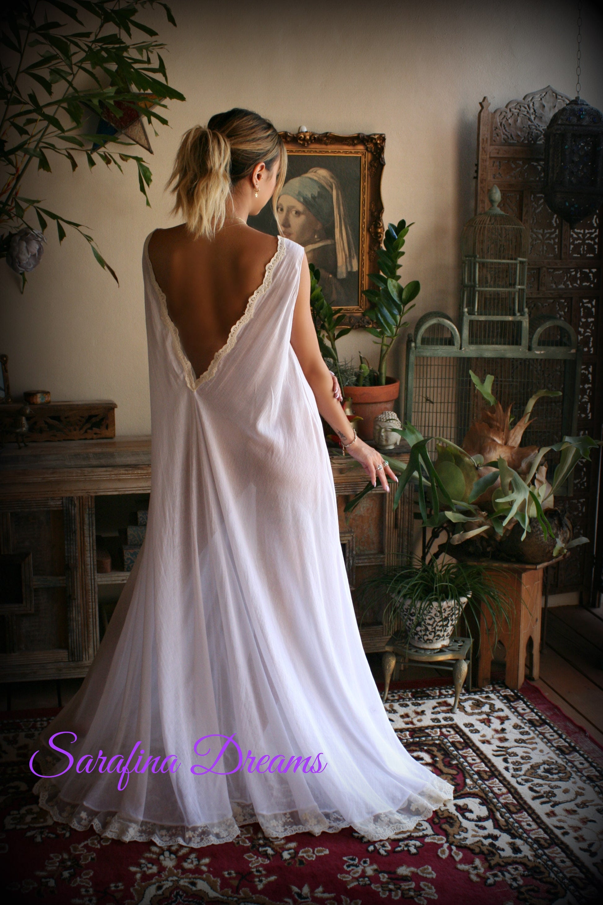 Cotton Nightgown White Cotton Sleepwear Backless Dress Nightgown Cotton Bridal Nightgown Honeymoon Cotton Lingerie Bridal Lingerie