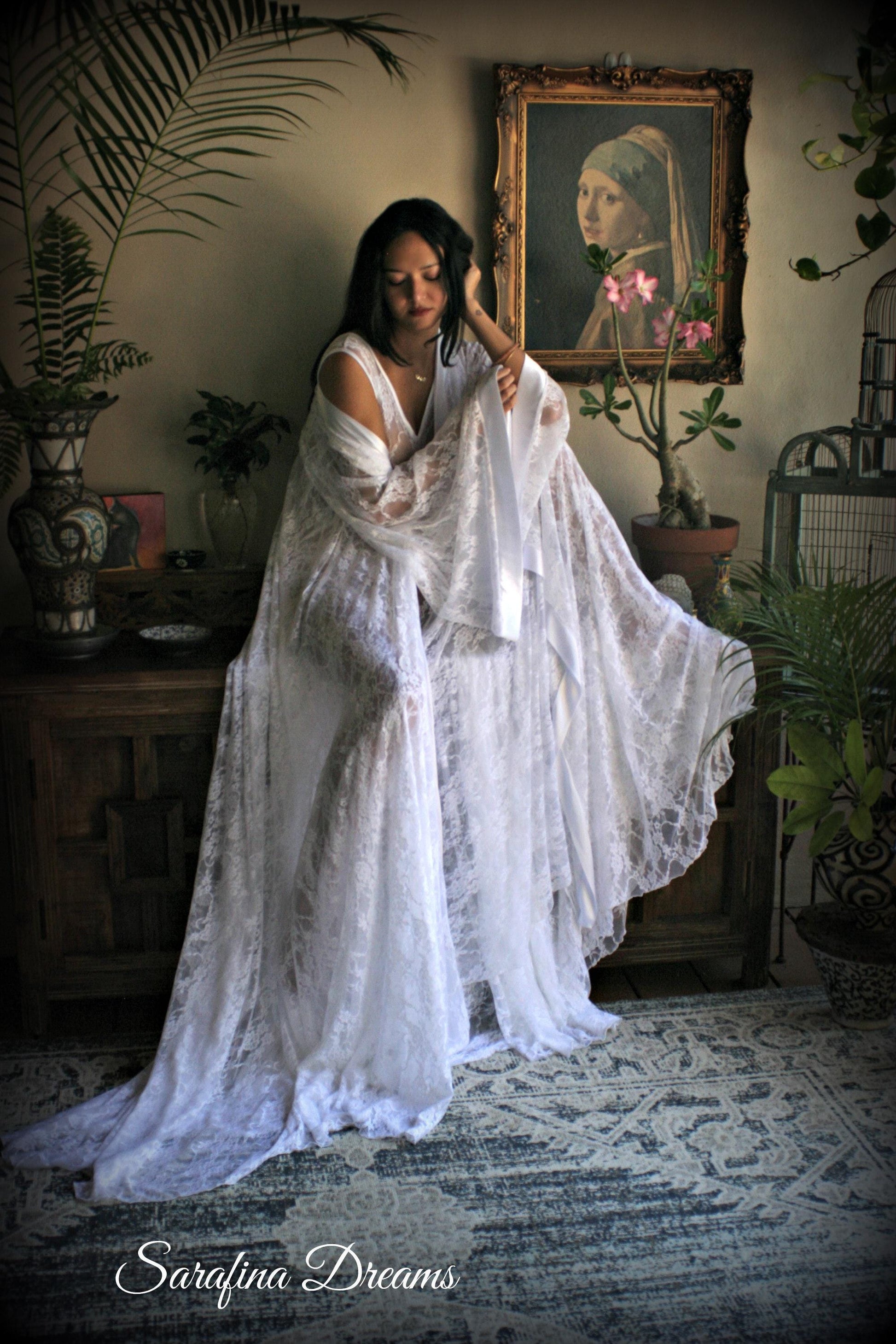 Bridal Lace Nightgown And Robe Set Wedding Peignoir White Lace Bridal Lingerie Wedding Sleepwear Kimono Robe Lace Nightgown Art Deco Bridal