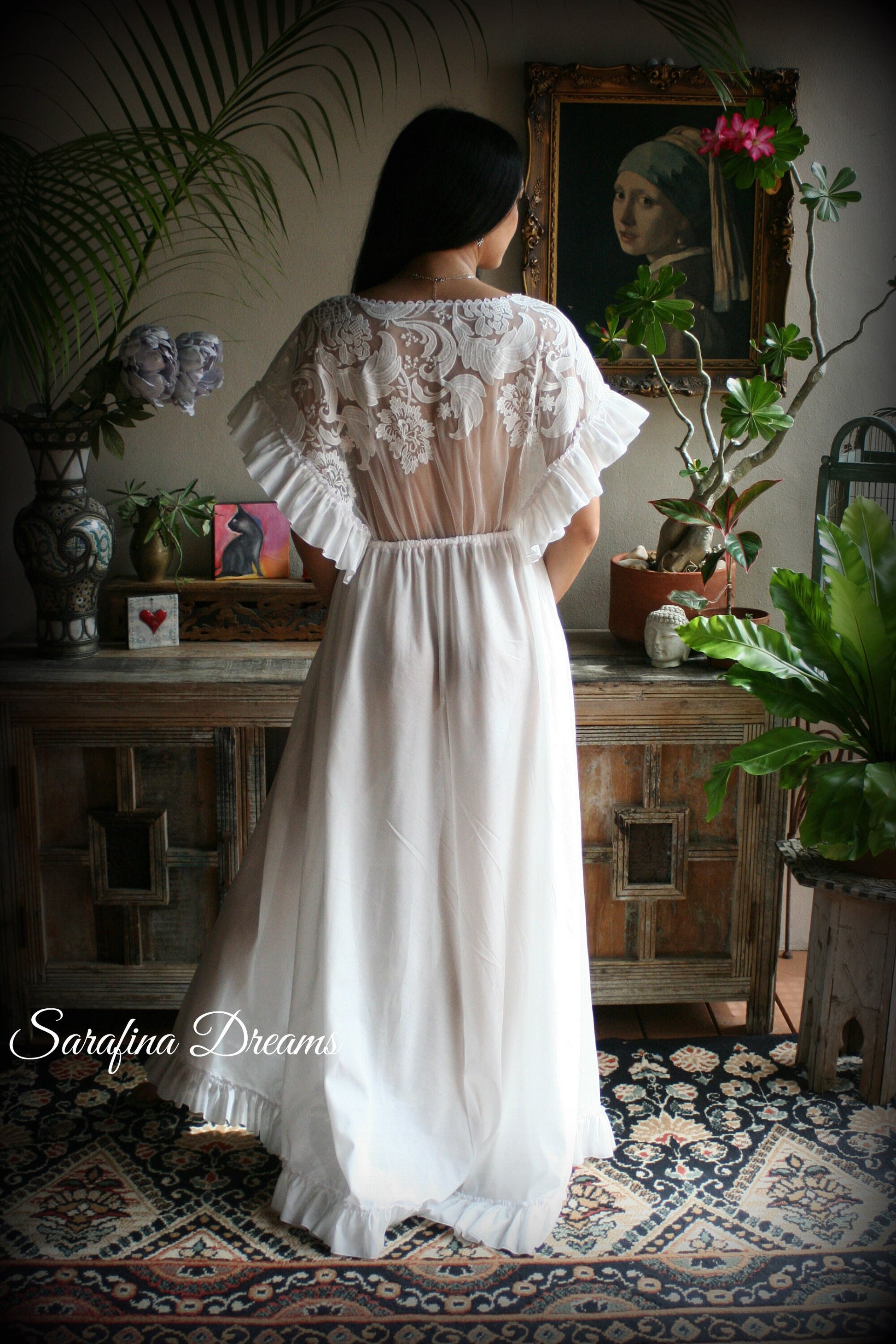 Cotton Nightgown Victorian Cotton Sleepwear Jane Austen Sleepwear Cotton Lingerie Embroidered Lace Cotton Bridal Sleepwear