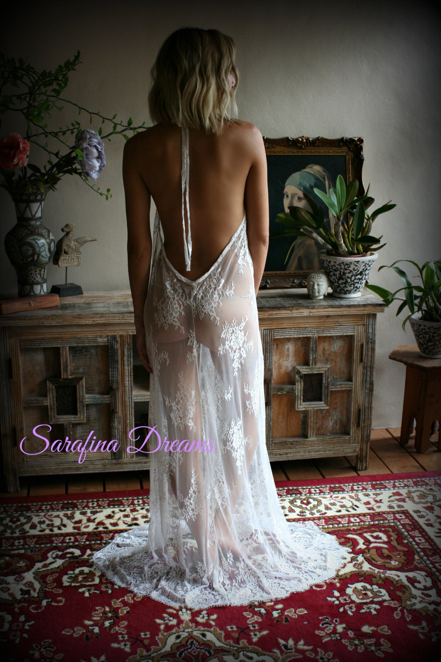 Bridal Lace Backless Nightgown Wedding Lingerie Bridal Lingerie Wedding Nightgown Honeymoon Sleepwear Lace Lingerie Halter nightgown