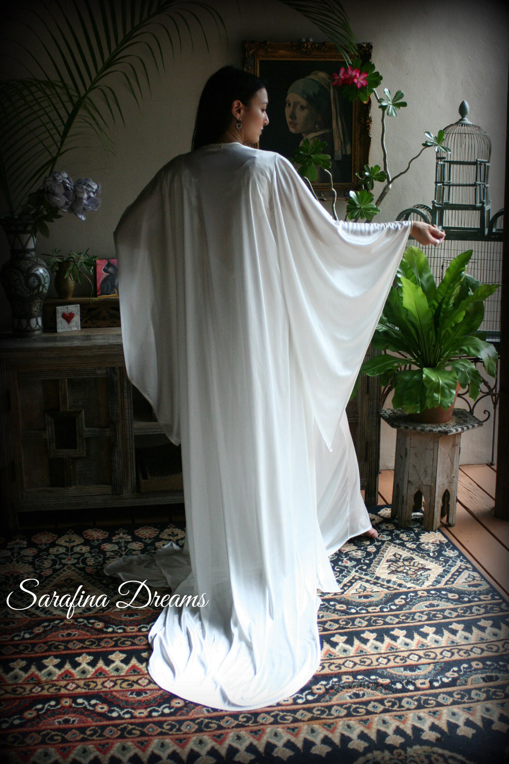 Satin Bridal Robe Angel Wing Sleeve Bridal Lingerie Wedding Sleepwear Bridal Satin Kimono Robe Wedding Apparel Bridal Kimono