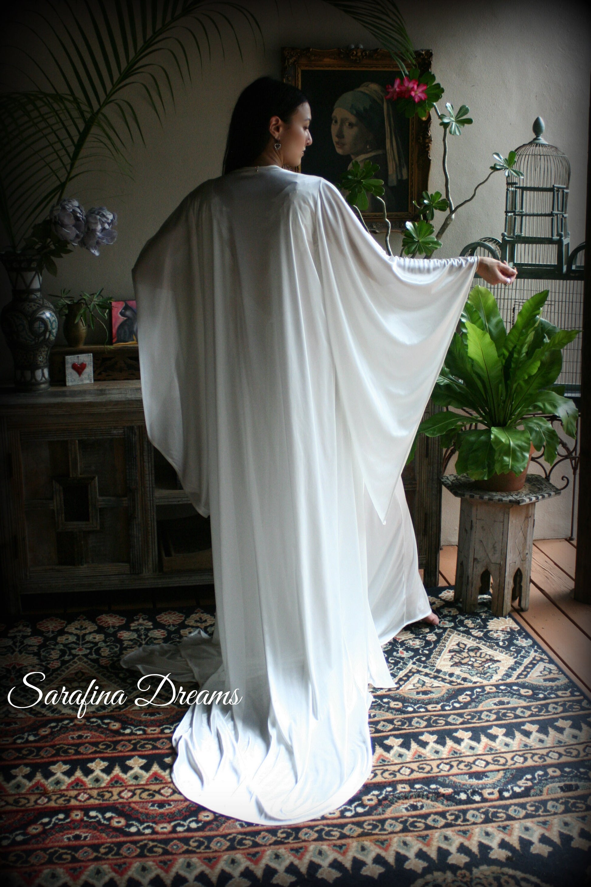 Satin Bridal Robe Angel Wing Sleeve Bridal Lingerie Wedding Sleepwear Bridal Satin Kimono Robe Wedding Apparel Bridal Kimono