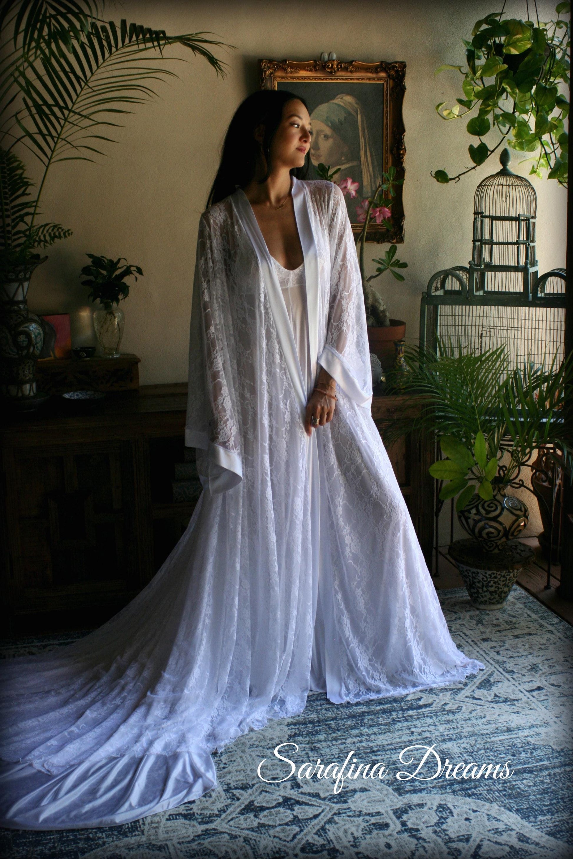 White Lace Bridal Robe Wedding Lingerie Bridal Sleepwear Lace Kimono Bridal Lingerie Lace Lingerie Lace Robe Lace Sleepwear