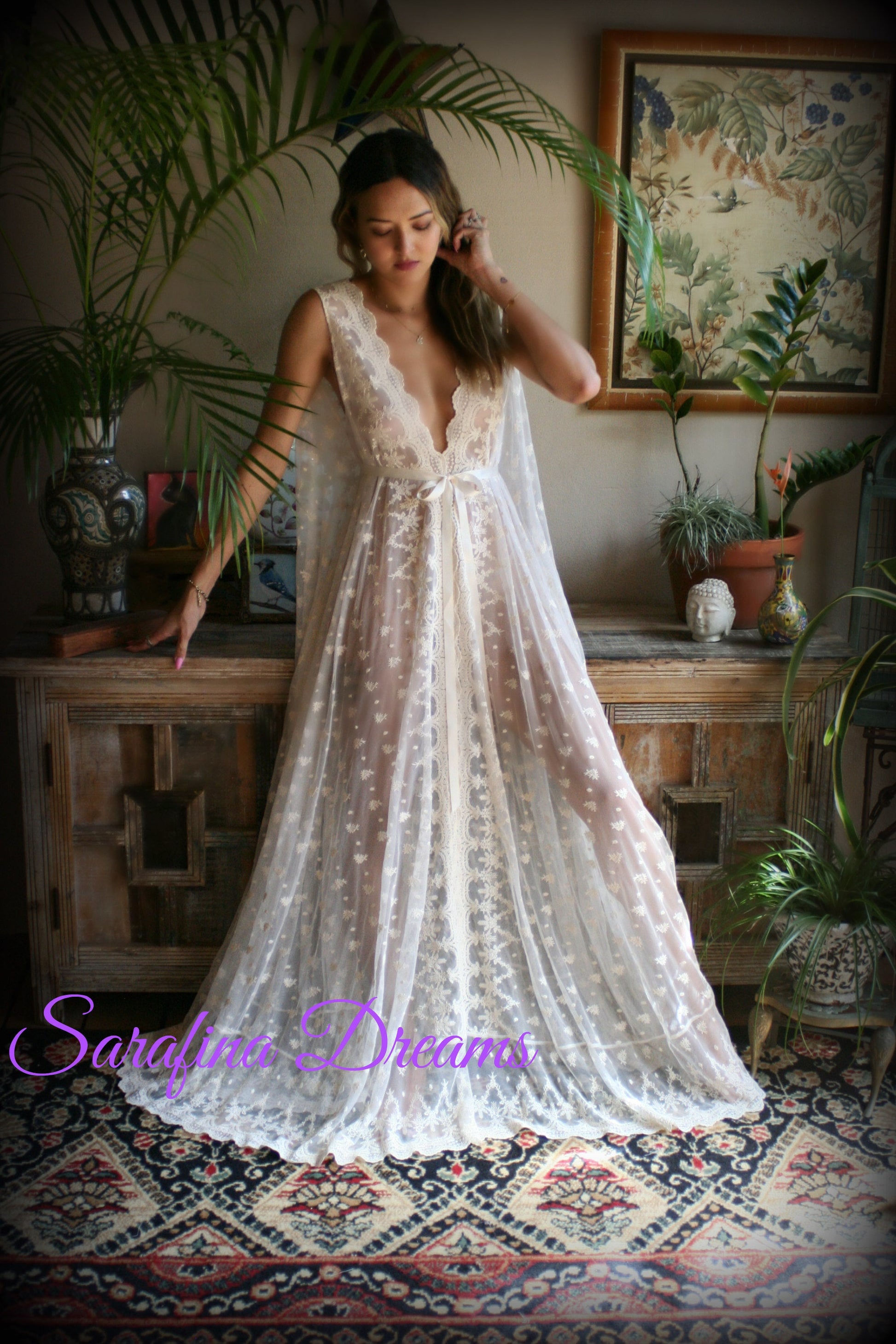 Embroidered Ivory Lace Backless Nightgown Bridal Lingerie Lace Sleepwear Nightgown Bridal Nightgown Wedding Sleepwear Wedding Lingerie