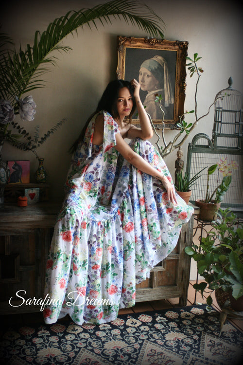 100% Cotton Flower Print One Shoulder Dress Nightgown Sleepwear Honeymoon Cruise Dress Holiday Dress Lingerie