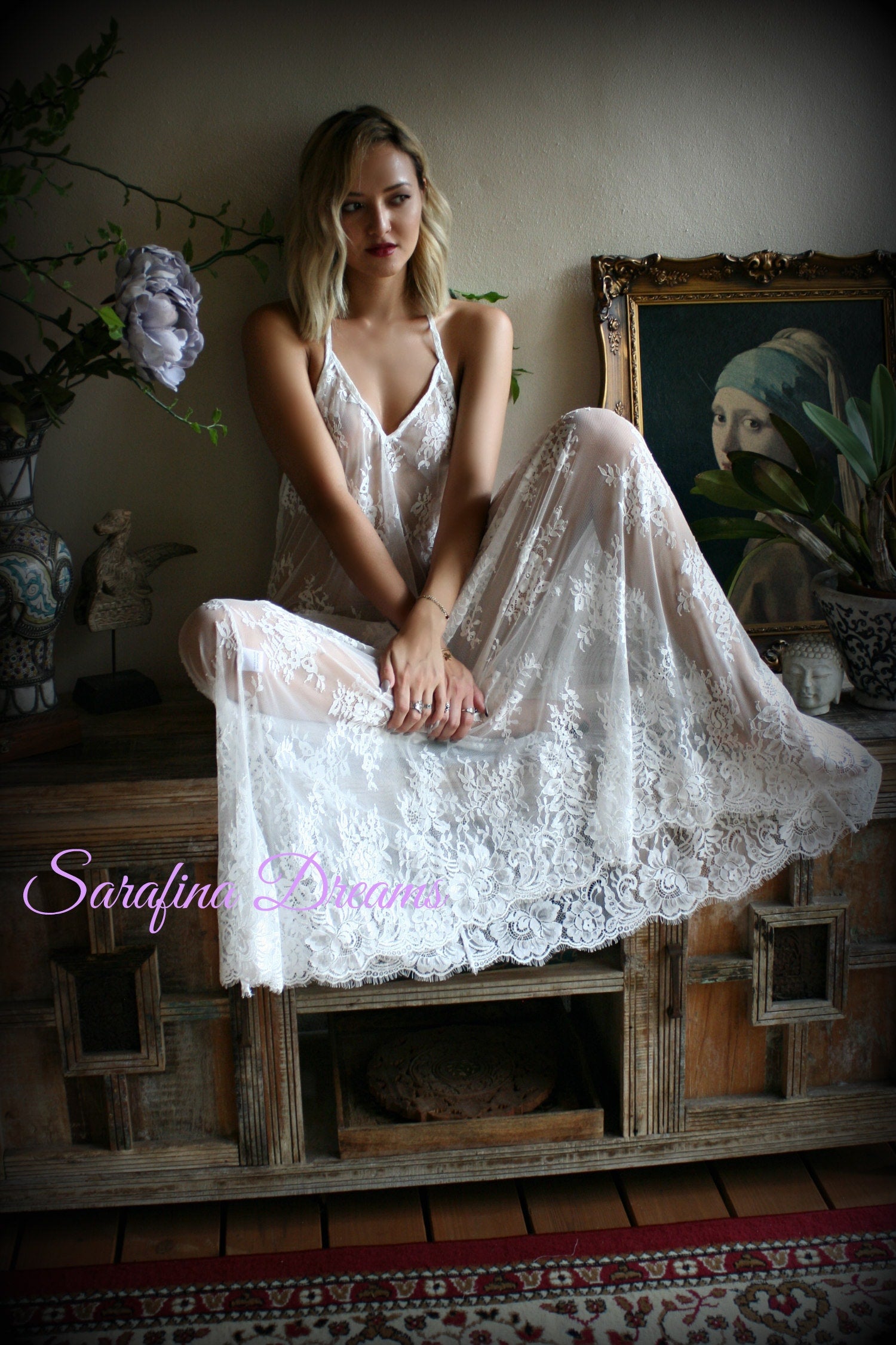 Bridal Lace Backless Nightgown Wedding Lingerie Bridal Lingerie Wedding Nightgown Honeymoon Sleepwear Lace Lingerie Halter nightgown