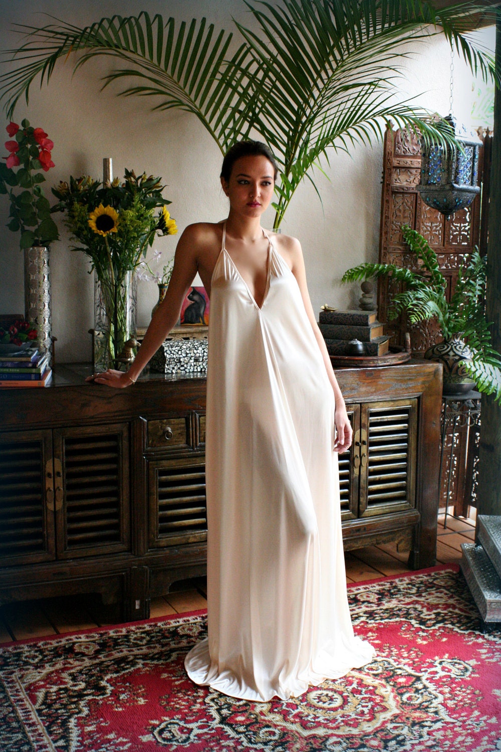 Bridal Satin Backless Nightgown Wedding Lingerie Bridal Lingerie Wedding Nightgown Honeymoon Sleepwear Satin Lingerie Halter nightgown