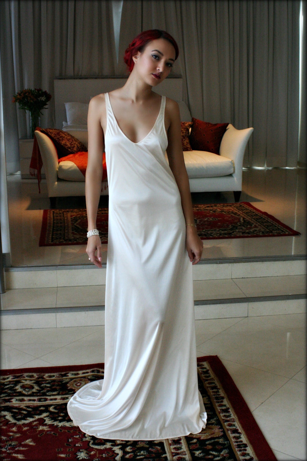 Bridal Nightgown Satin Slip Dress Liner Bridal Slip Wedding Slip Formal Length Slip Bridal Lingerie Wedding Lingerie Sleepwear
