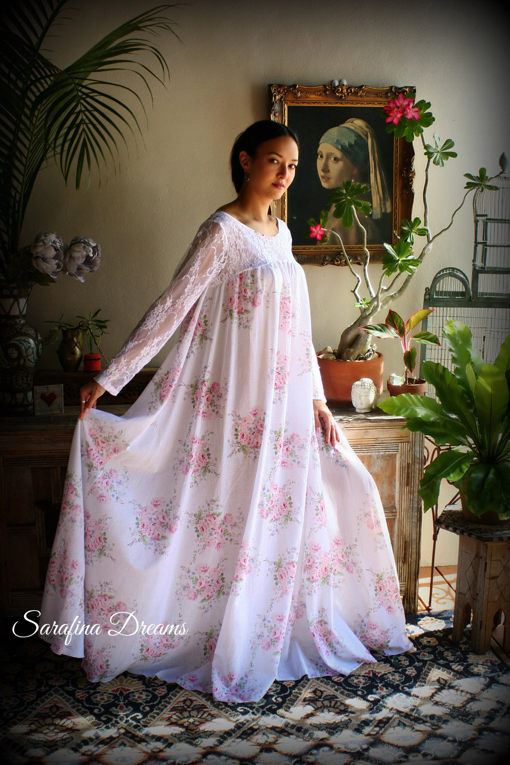 100% Cotton Nightgown Jane Austen Victorian Nightgown Cotton Sleepwear Cotton Lingerie Rose Print