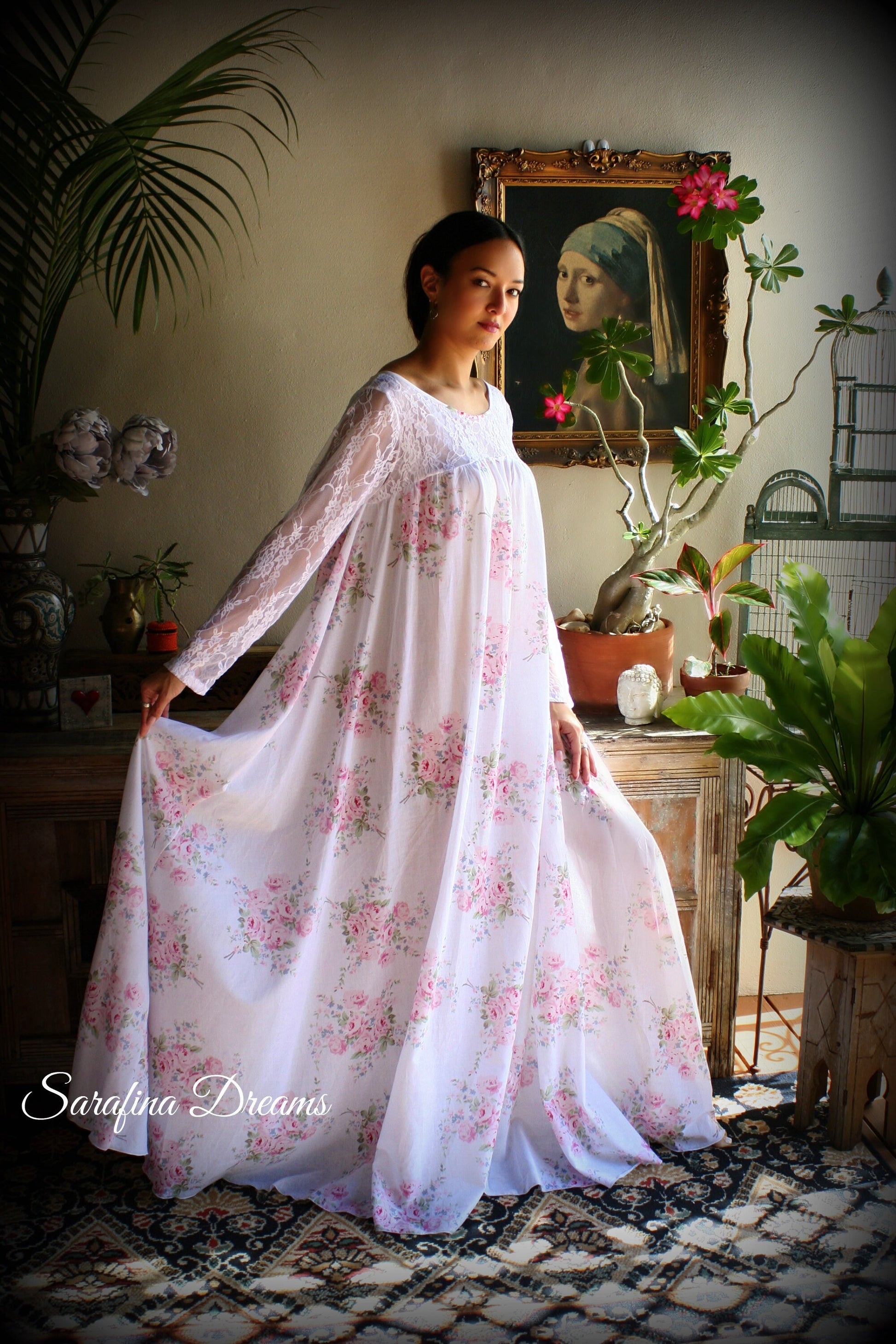 100% Cotton Nightgown Jane Austen Victorian Nightgown Cotton Sleepwear Cotton Lingerie Rose Print