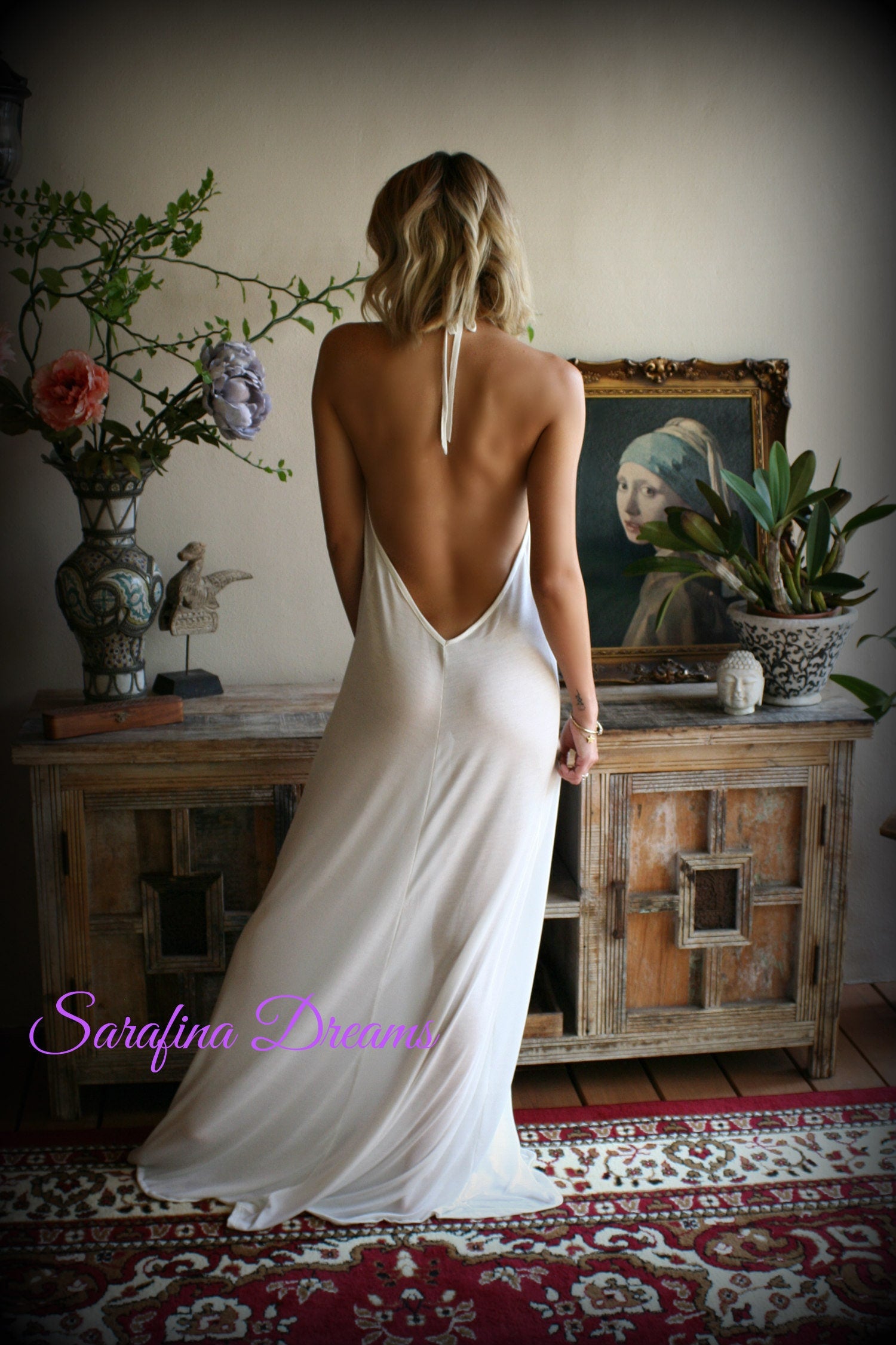 Bridal Silk Knit Backless Nightgown Wedding Lingerie Bridal Lingerie Wedding Nightgown Honeymoon Sleepwear Silk Lingerie Halter nightgown