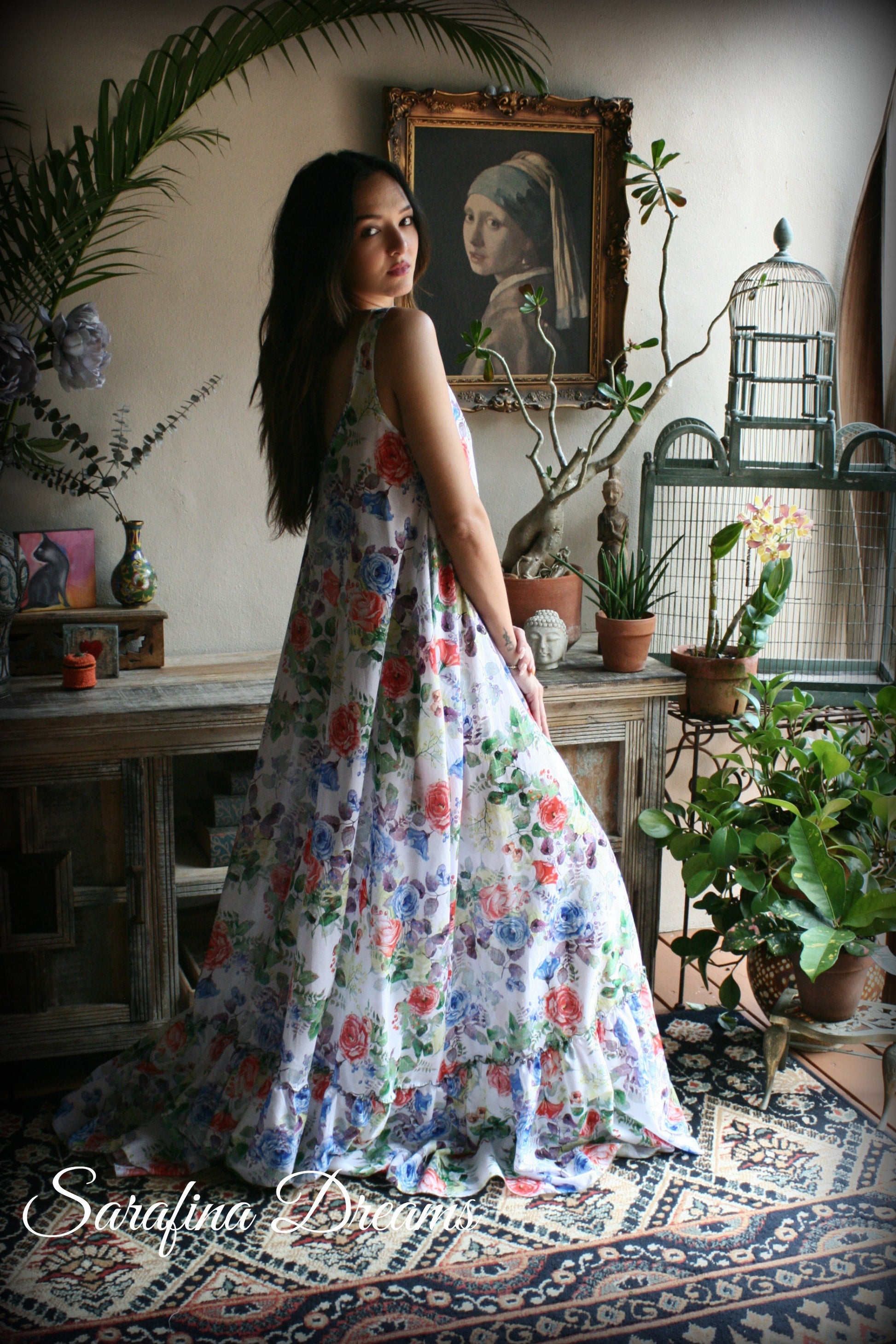 100% Cotton Nightgown Flower Print Ruffle Dress Bridal Nightgown Wedding  Sleepwear Honeymoon Cruise Dress Lingerie